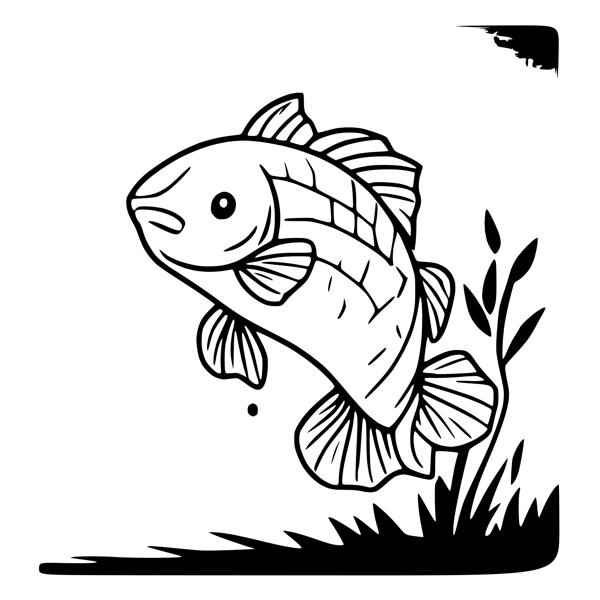 AI-generated SVG of a redfish swimming line art