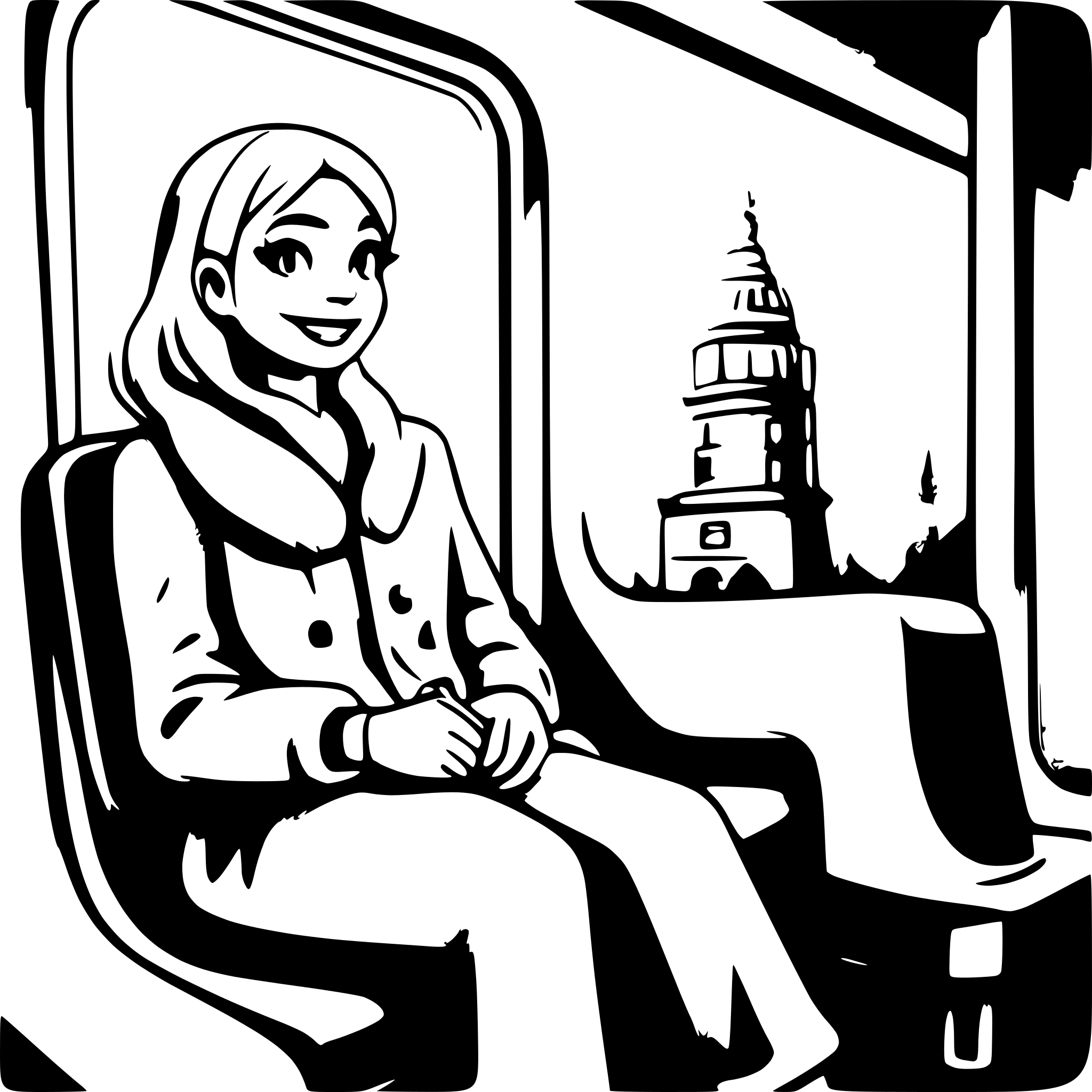 AI-generated SVG of a an old man and a young woman are traveling by train. show them sitting next to each other inside the train. show a sign Sinzheim and the berlin fernsehturm in the image.