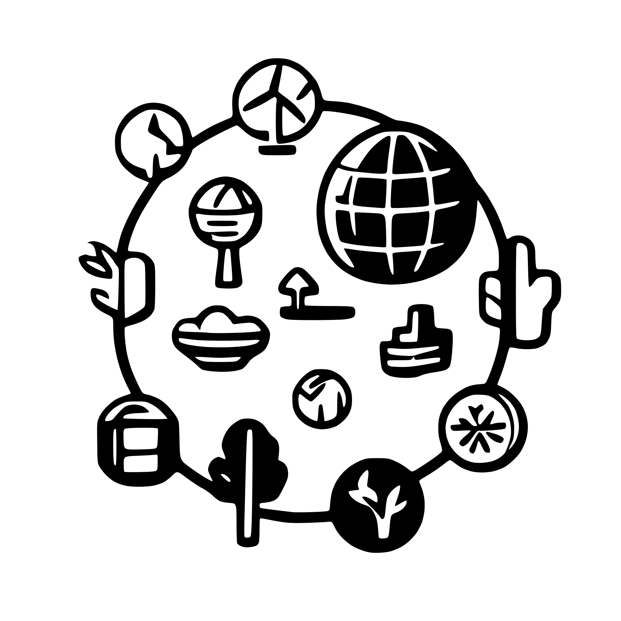 AI-generated SVG of a a global network with a line in the middle. Bakery, sauna, swimming pool, golf course icons are placed above the line.