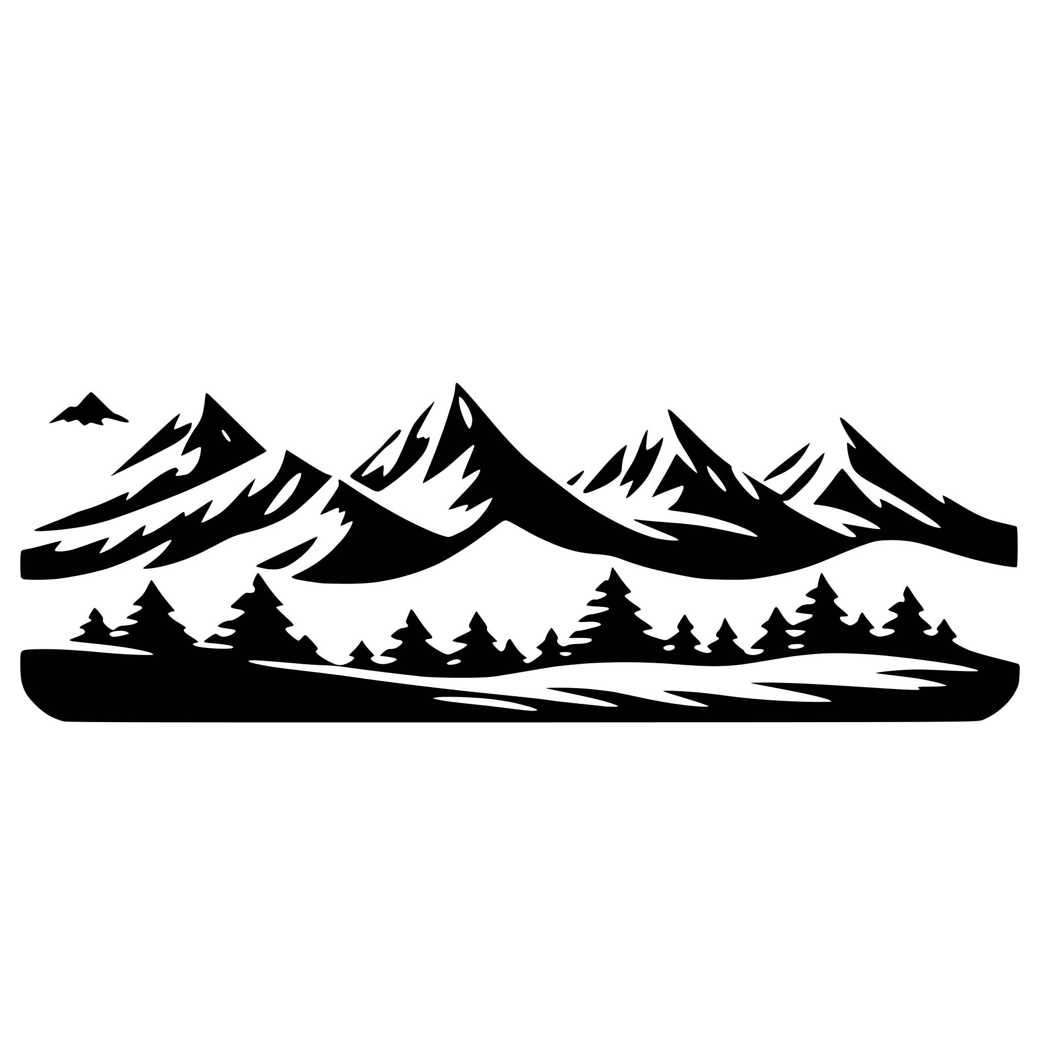 AI-generated SVG of a i need a minimalistic siluette of a mountain range that can be seen on the horizont. The range should contain at least 5 mountains next to each other in a horizontal arrangement AI-generated SVG of a i need a minimalistic siluette of a mountain range that can be seen on the horizont. The range should contain at least 5 mountains next to each other in a horizontal arrangement