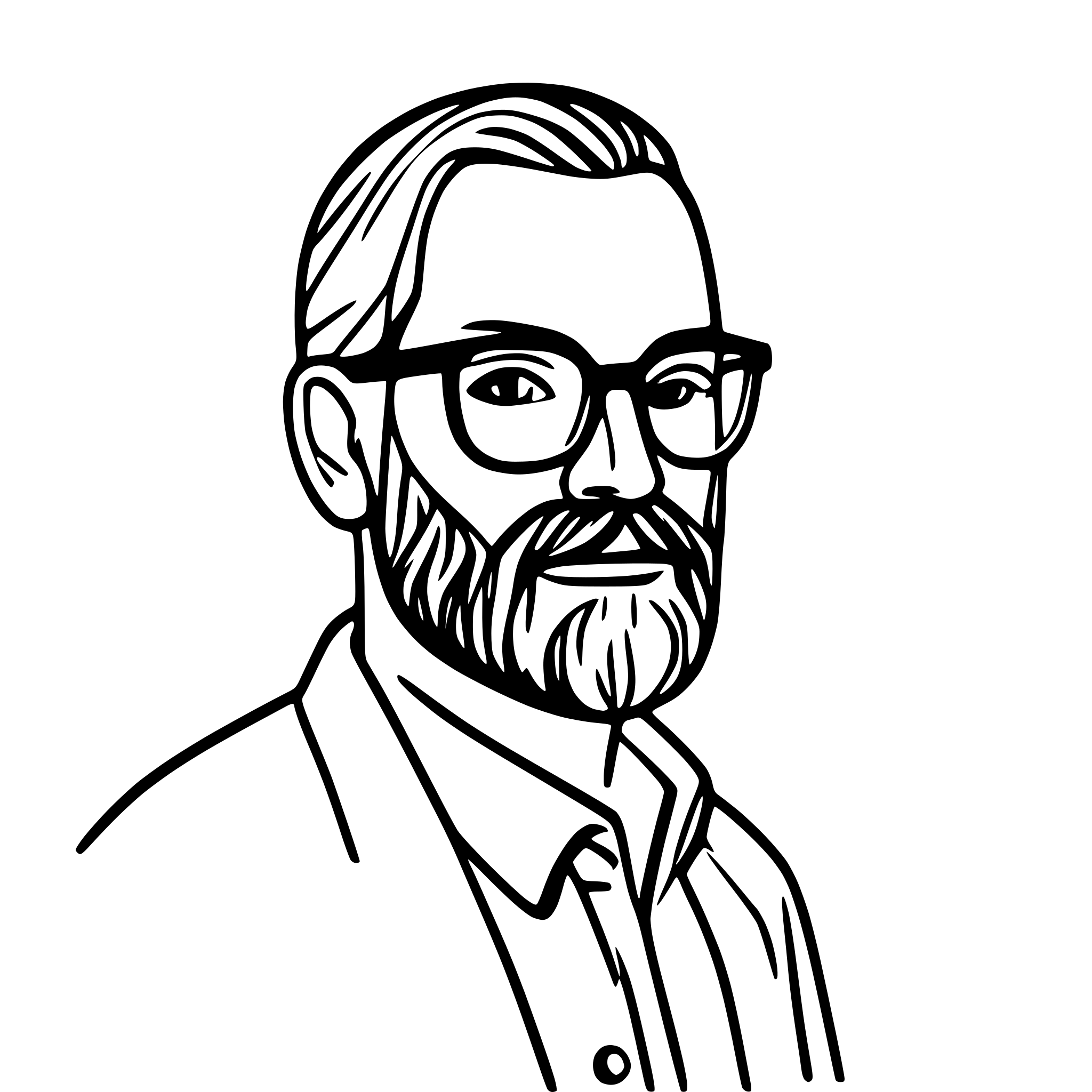 AI-generated SVG of 'a full-bodied imagen of a dishevelled middle-aged man with black glasses and a beard'