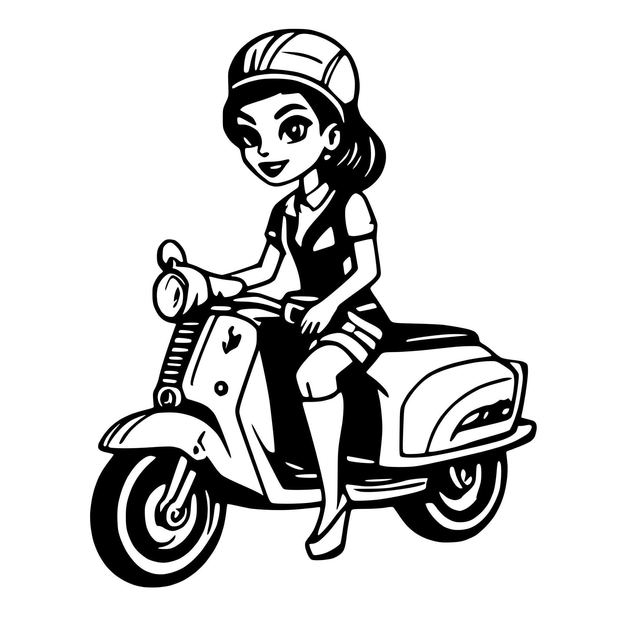 AI-generated SVG of a Woman on a vespa Rockabilly