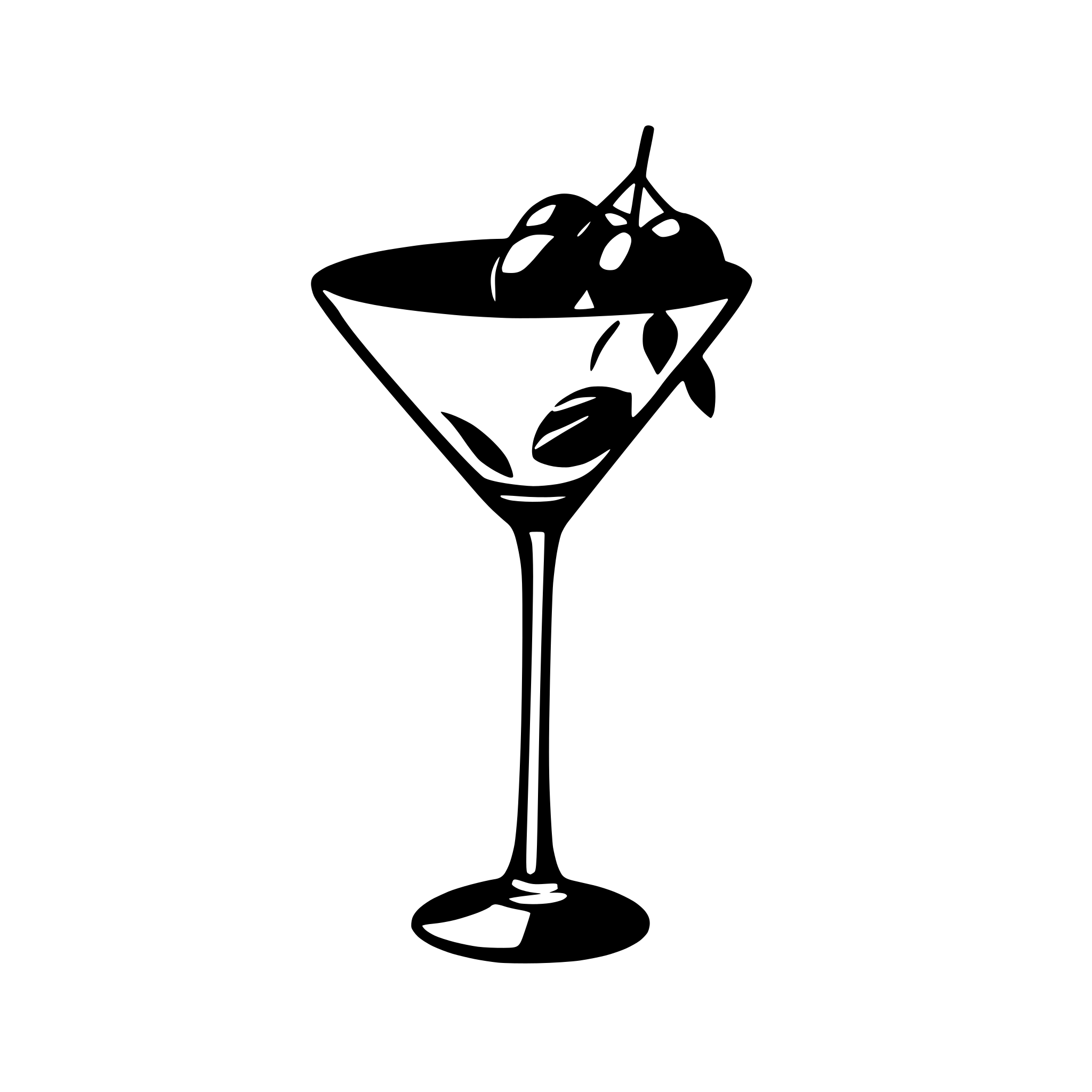AI-generated SVG of a martini glass with olives on a stick in the glass