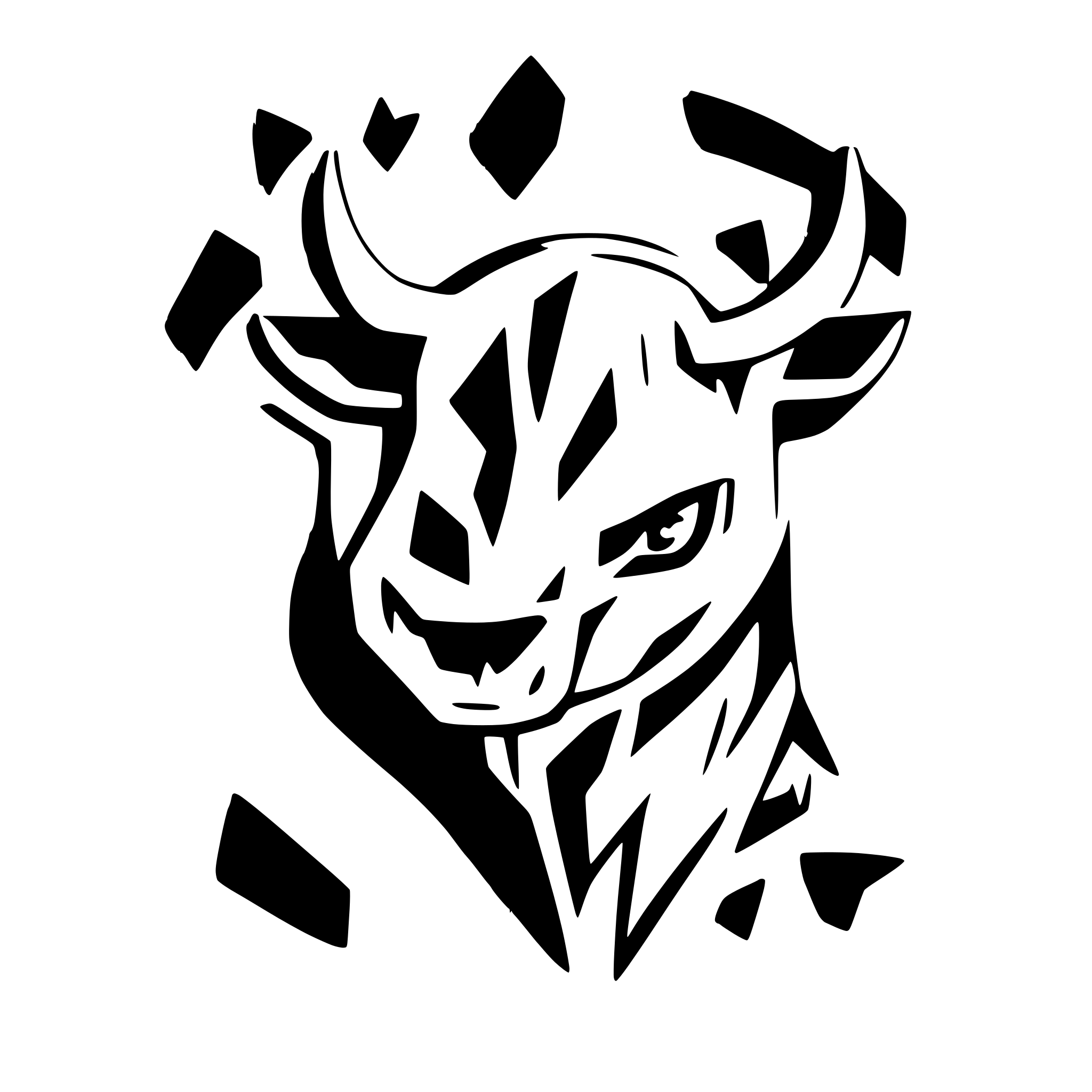 AI-generated SVG of a Stylized bull, black and white on transparent background, in anime Sci fi style