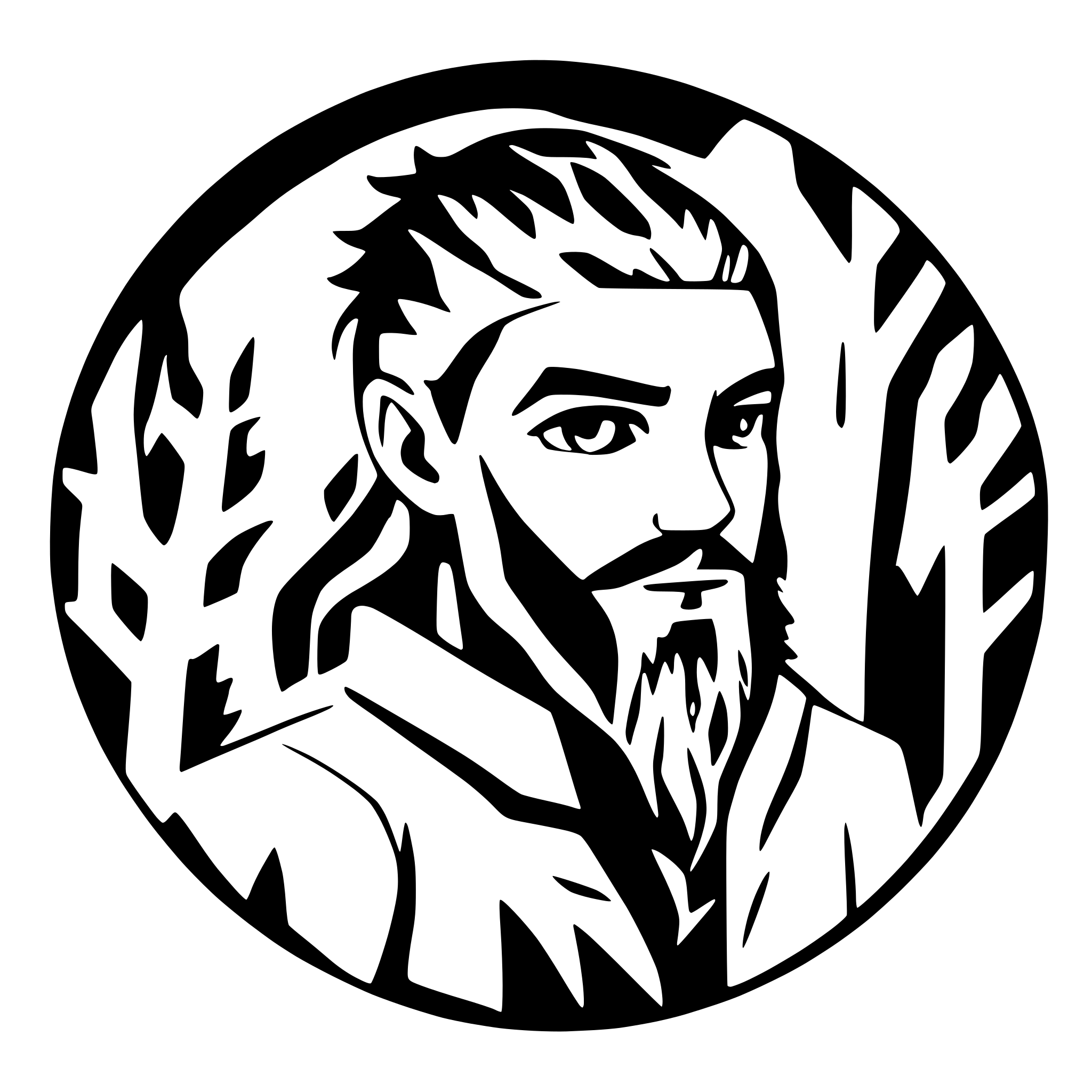 AI-generated SVG of a fierce male druid with beard in a dark forest