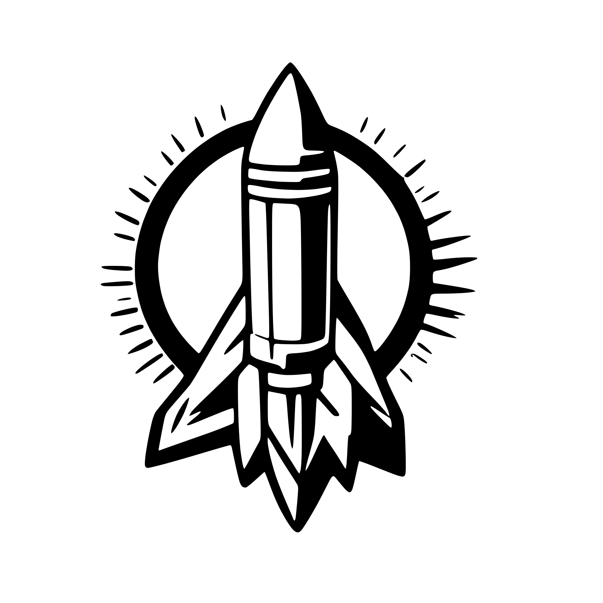 AI-generated SVG of a A minimalist black and white logo of a flying rocket