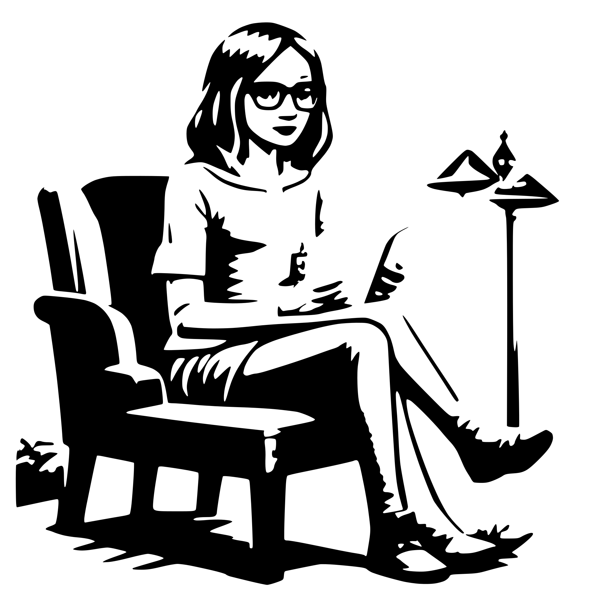 AI-generated SVG of 'a girl, sit on a chair, reading a book, with glasses'