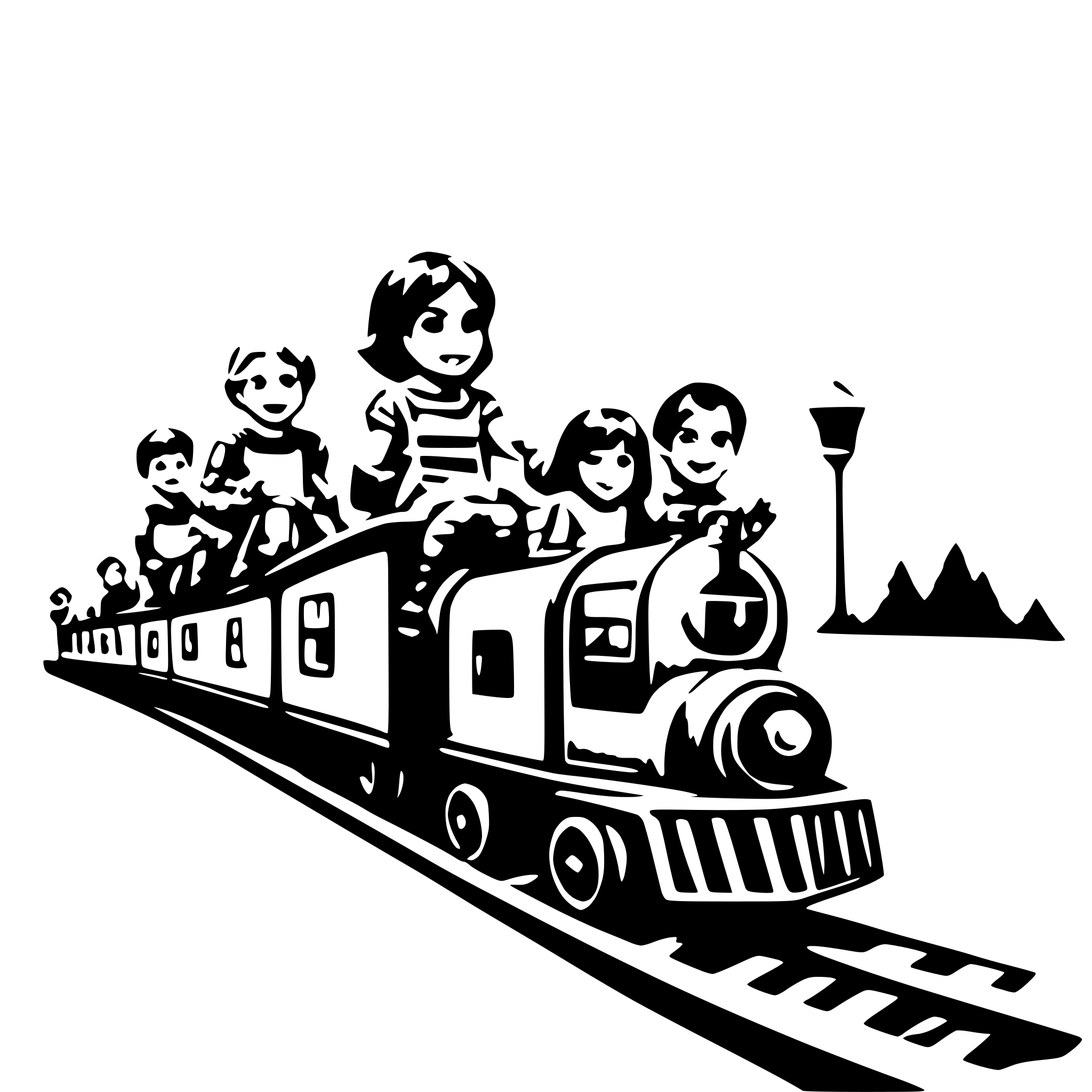 AI-generated SVG of 'children on a pencil train'