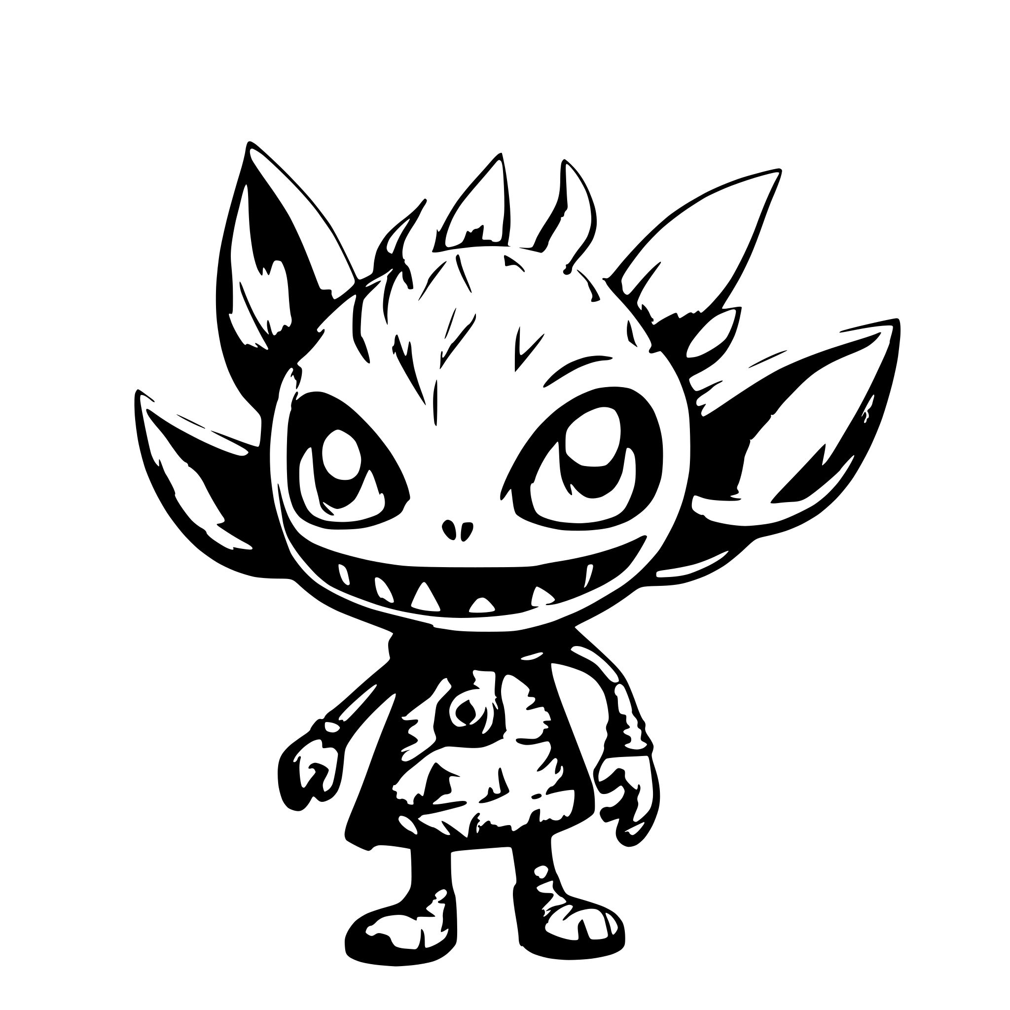 AI-generated SVG of 'LITTLE ALIEN WITH BIG TEETH AND FURY COAT'