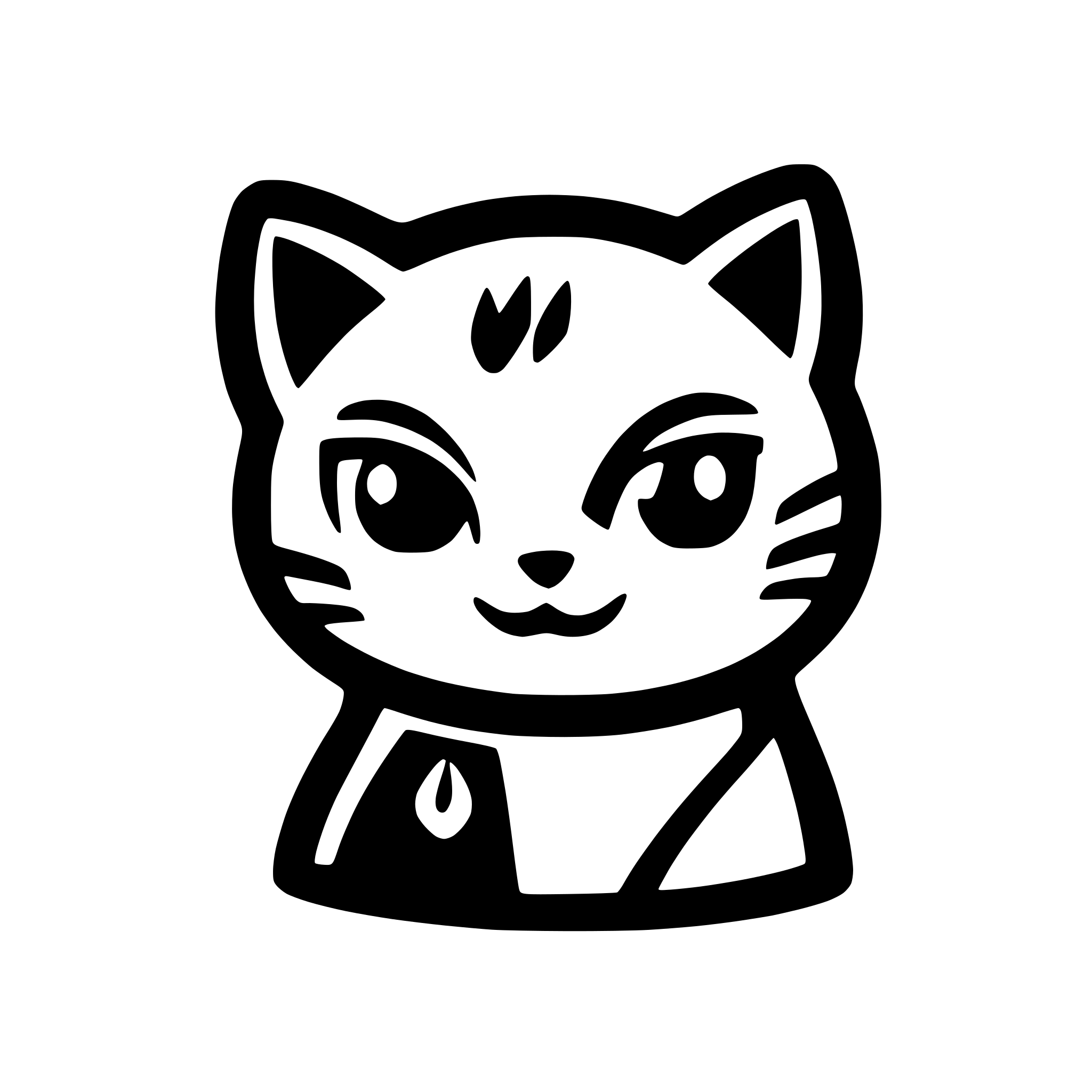 AI-generated SVG of a cat mascot for a language app minimalistic cute small solid black and white jinx cat