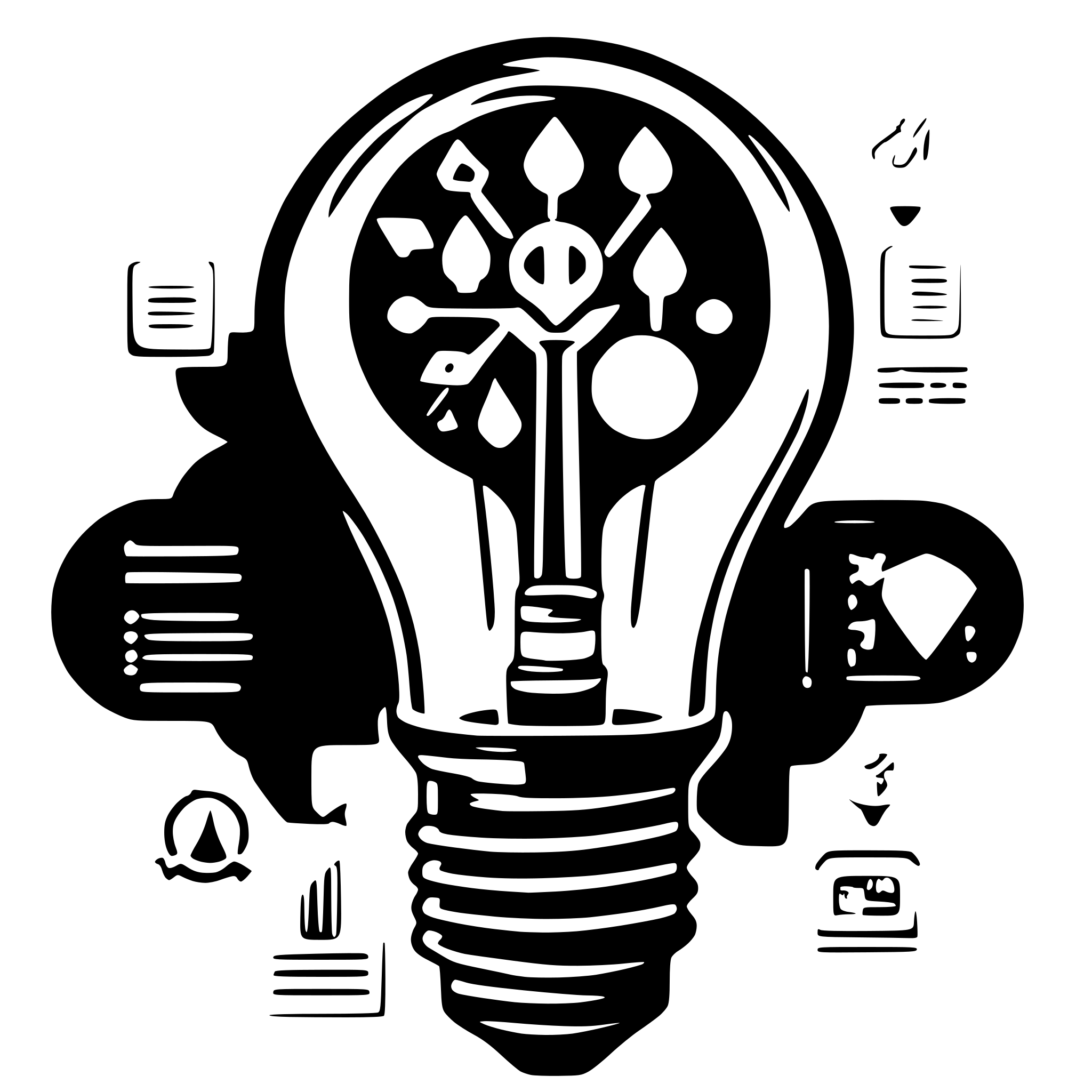 AI-generated SVG of '"An illustration of a glowing lightbulb filled with mini research-related icons, such as papers, charts, and data points. The bulb should radiate light, symbolizing brilliant ideas, with an academic feel and bright, engaging colors."'