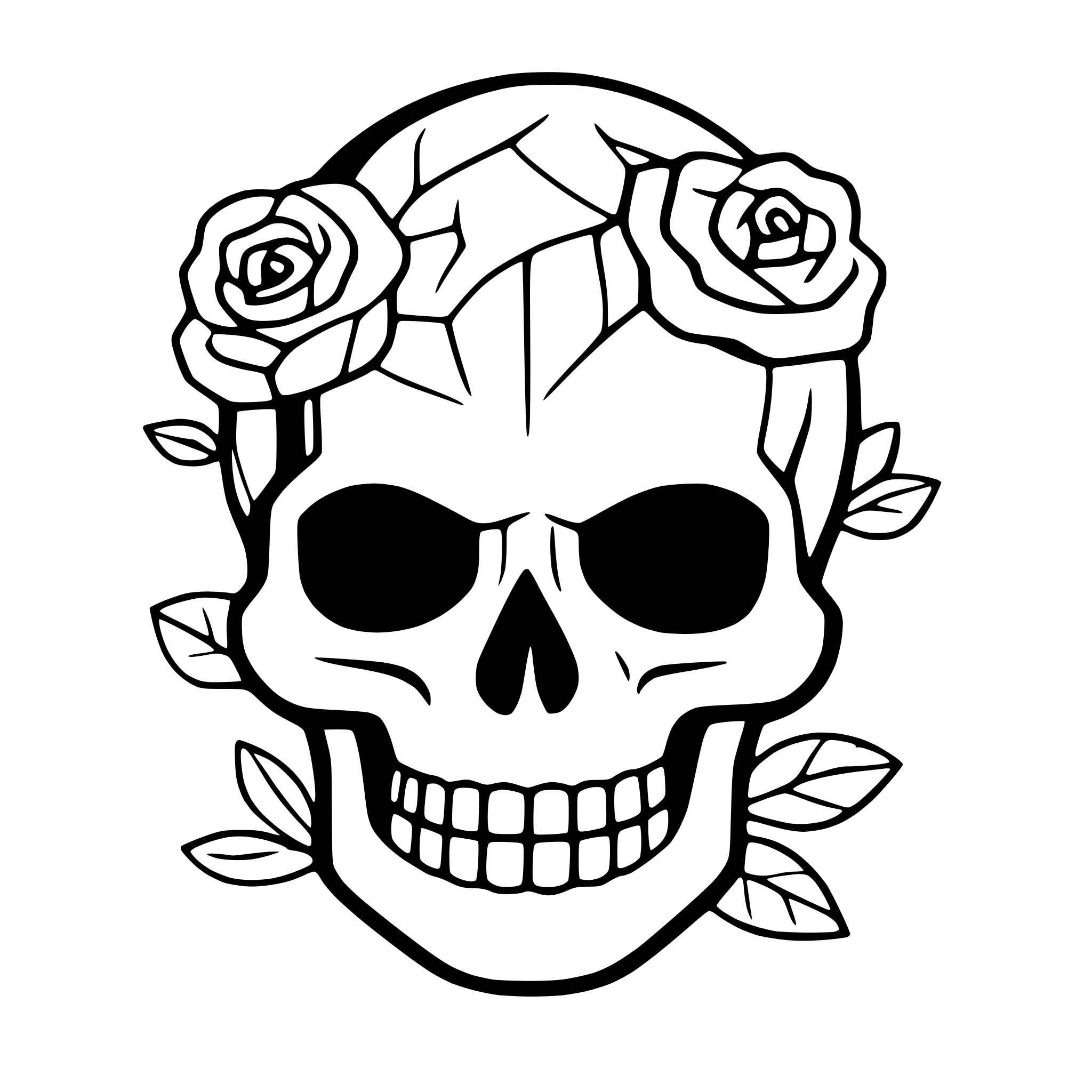 AI-generated SVG of a intricate skull with roses