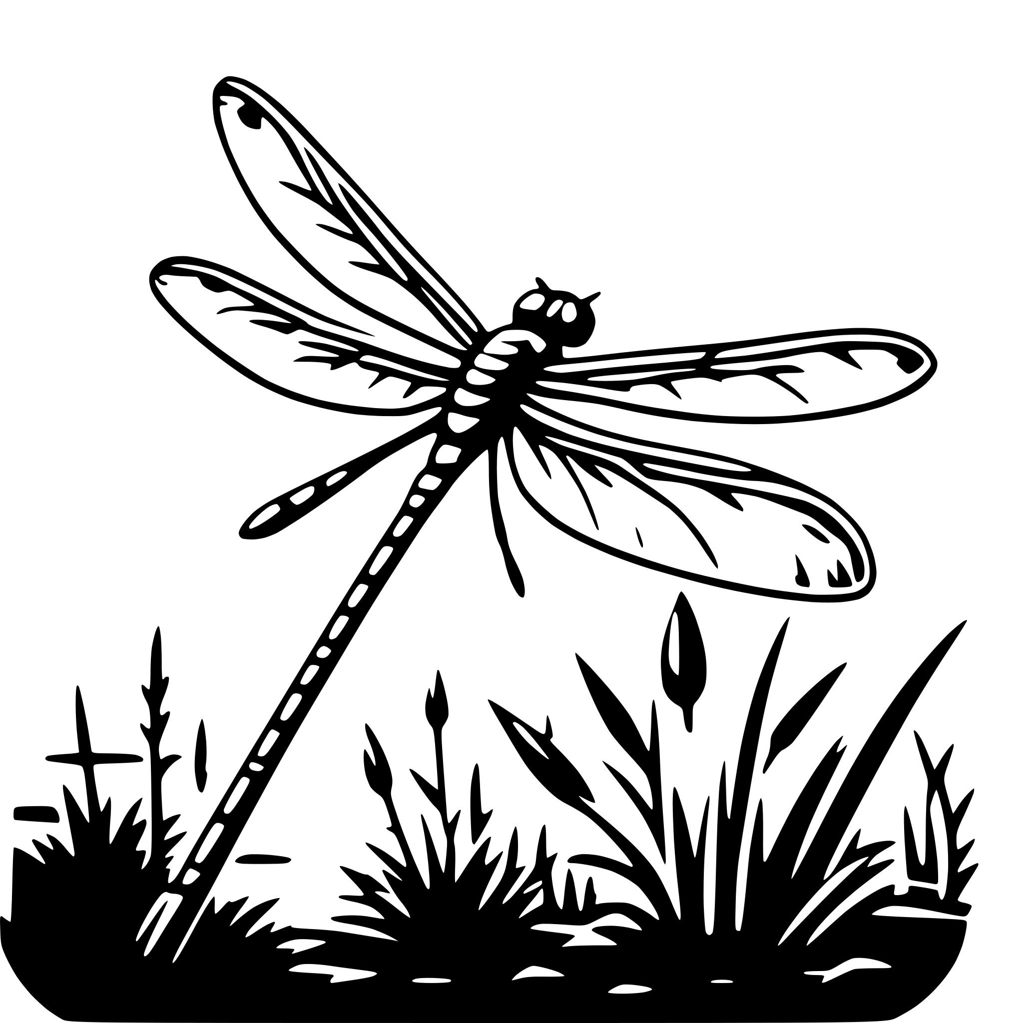 AI-generated SVG of 'dragonfly and reeds'