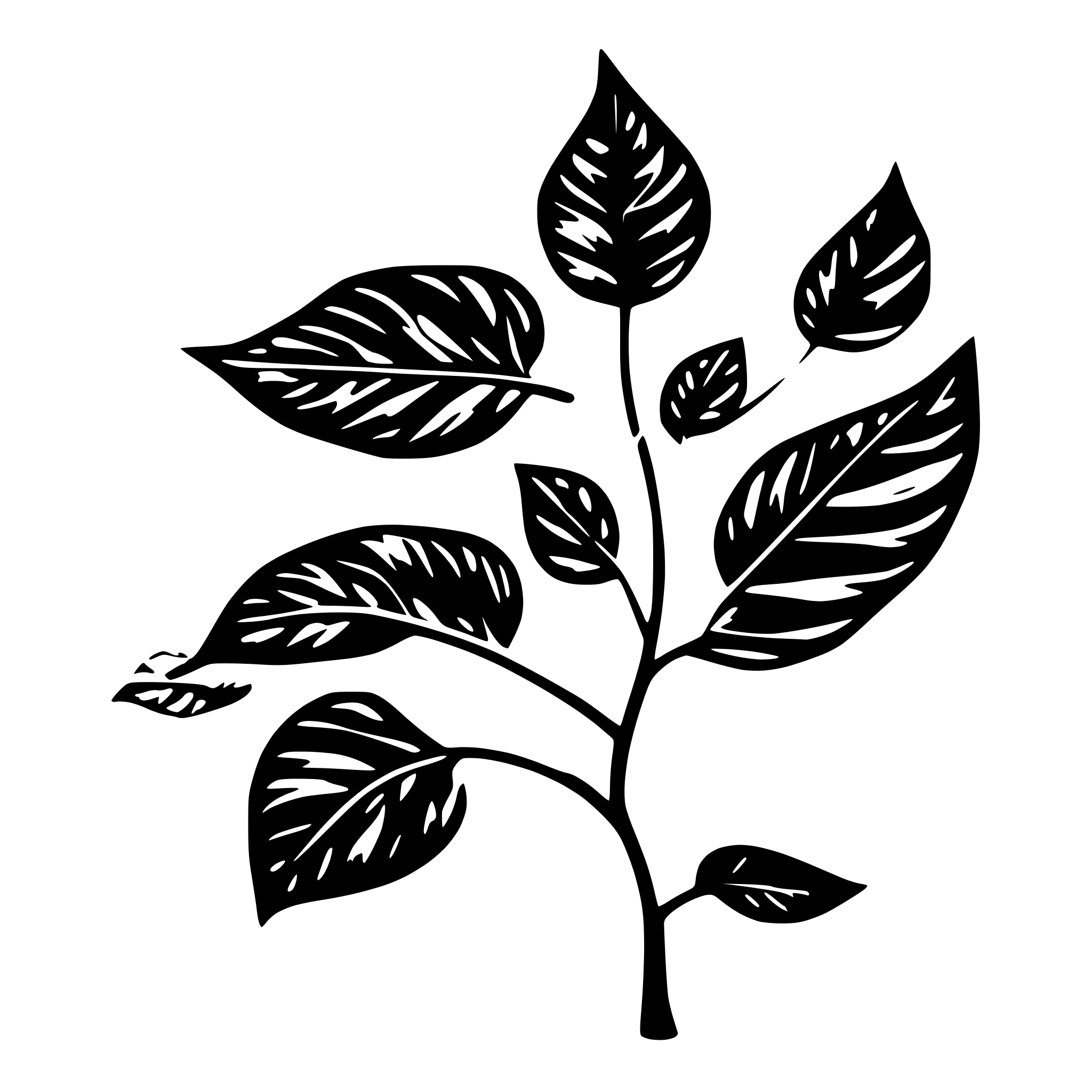 AI-generated SVG of a one branch of blue leaf, with at least 30 leaf. white backgrround