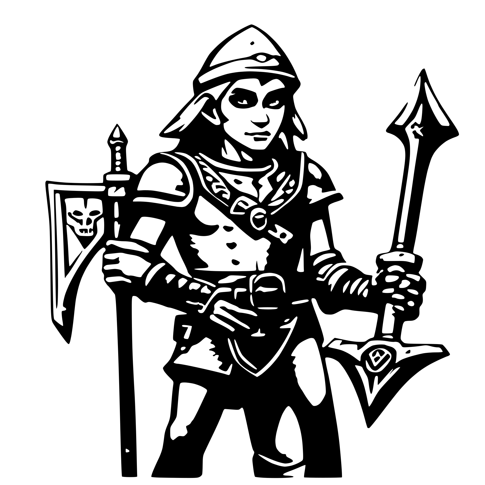 AI-generated SVG of 'Heavy Metal Elf Carrying Warhammer'