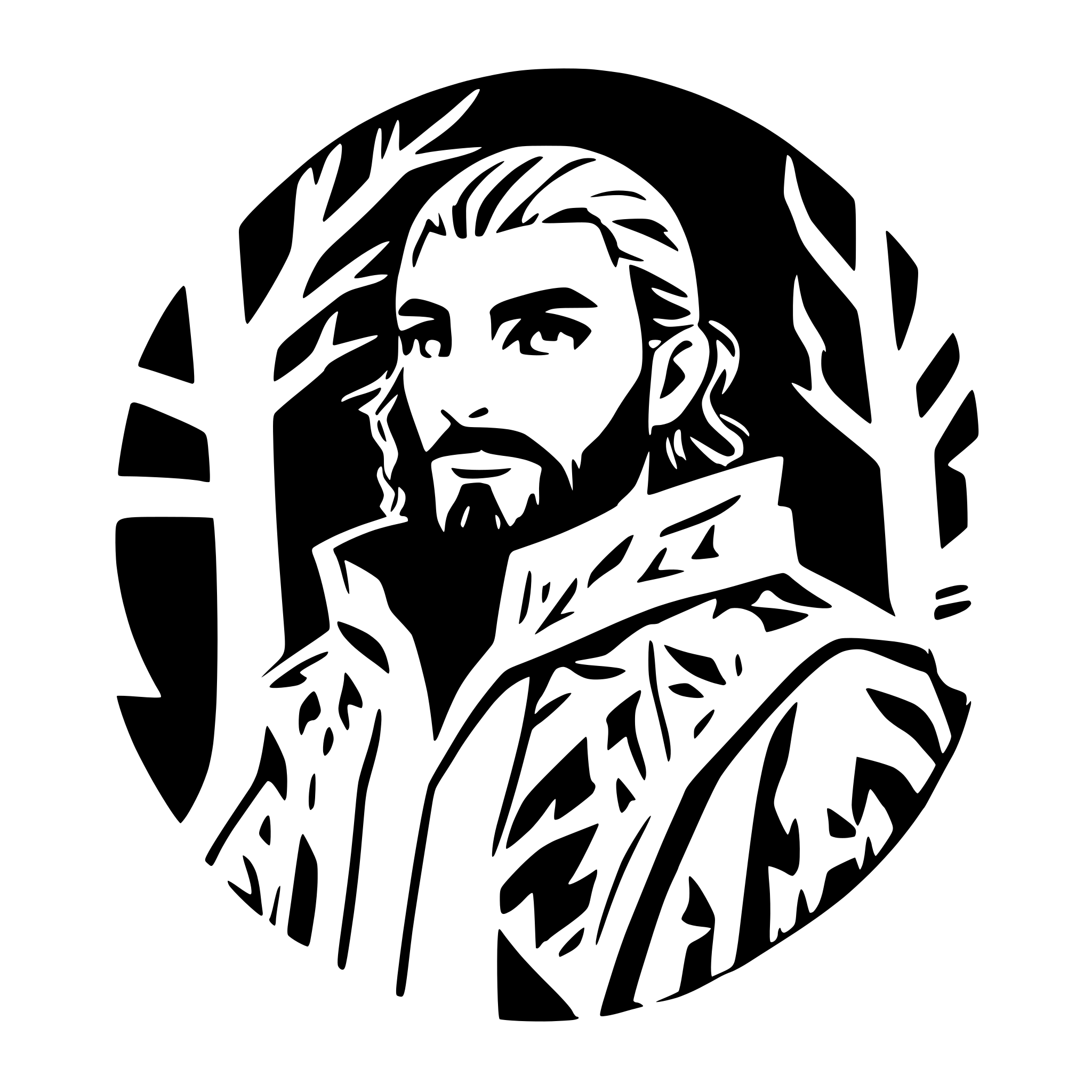 AI-generated SVG of a fierce male druid with beard in a dark forest
