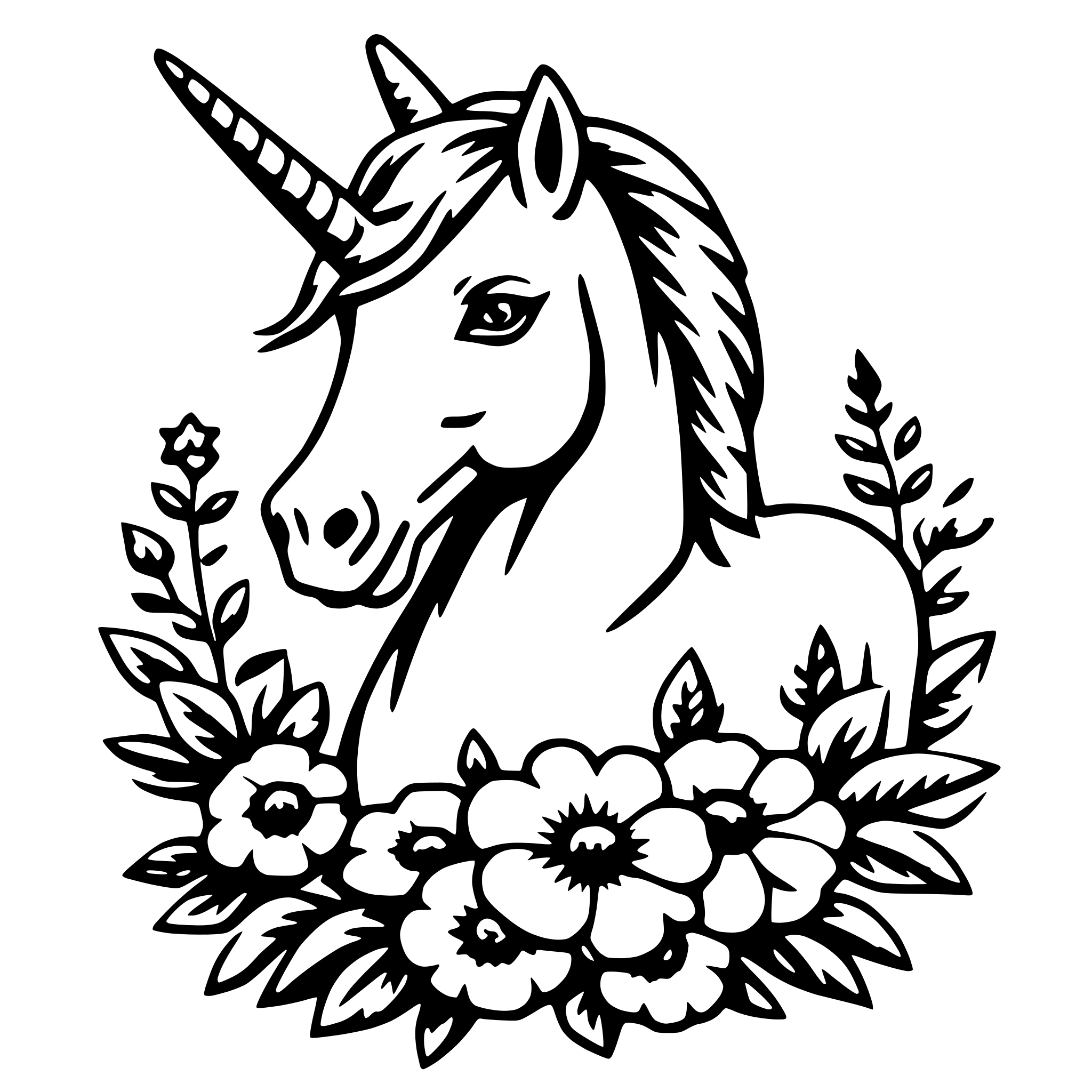 AI-generated SVG of a unicorn with flowers