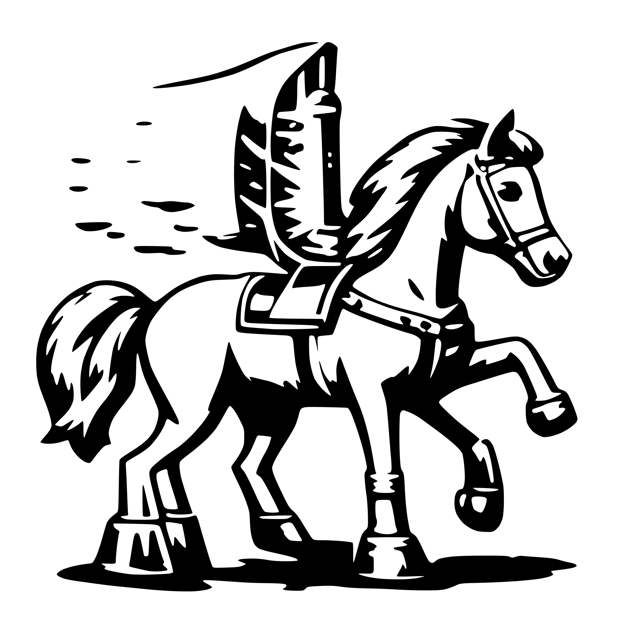 AI-generated SVG of a mechanical horse with hooves of fire
