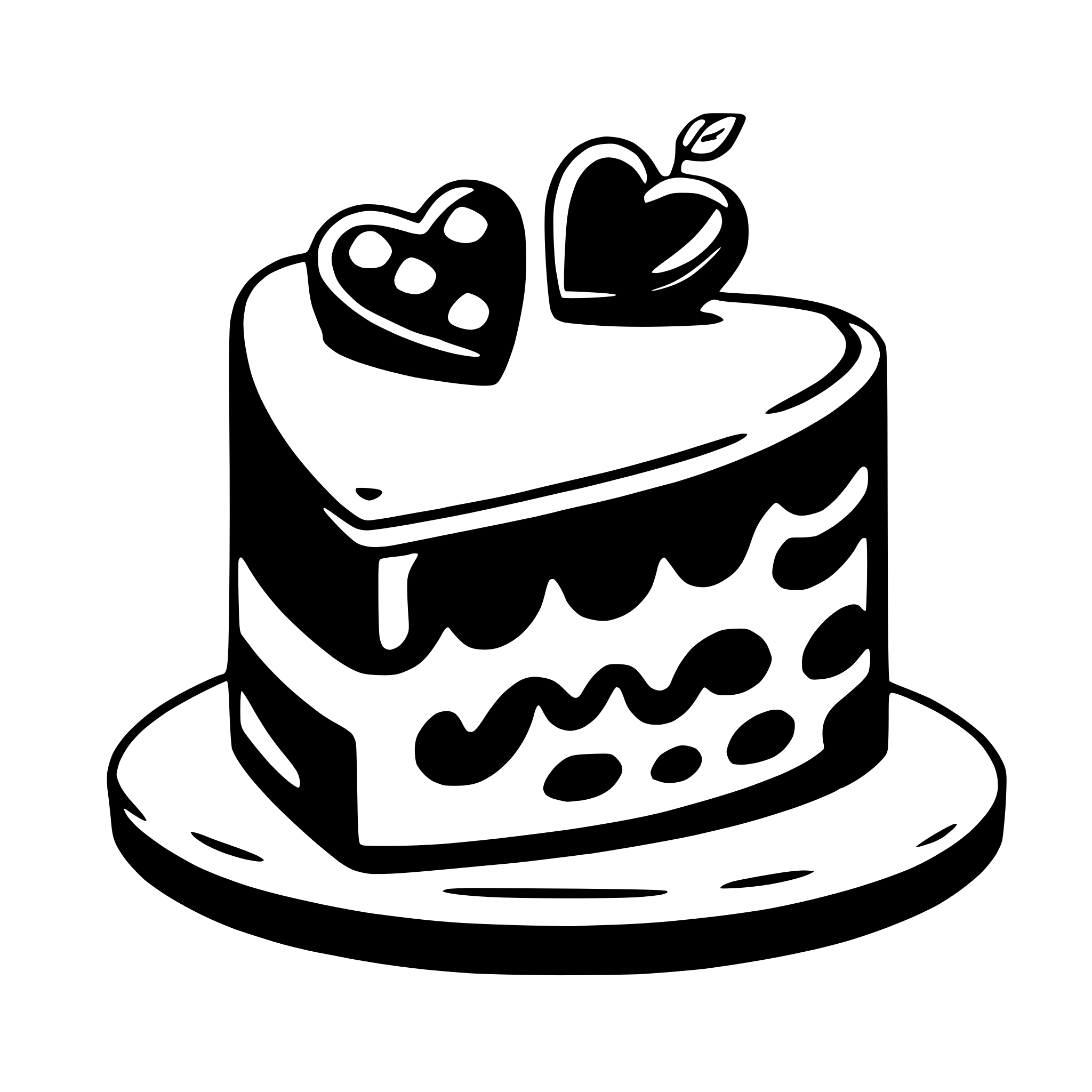 The SVG depicts a stylized, cartoon-like cake with a heart on top. The cake has a layered design with a smooth, rounded top and a base that appears to be a cake stand. The heart on top is also stylized with a simple outline and a small leaf detail. The cake and heart are the main objects in the SVG, and there is no interaction between them; they are simply placed on top of each other. 
