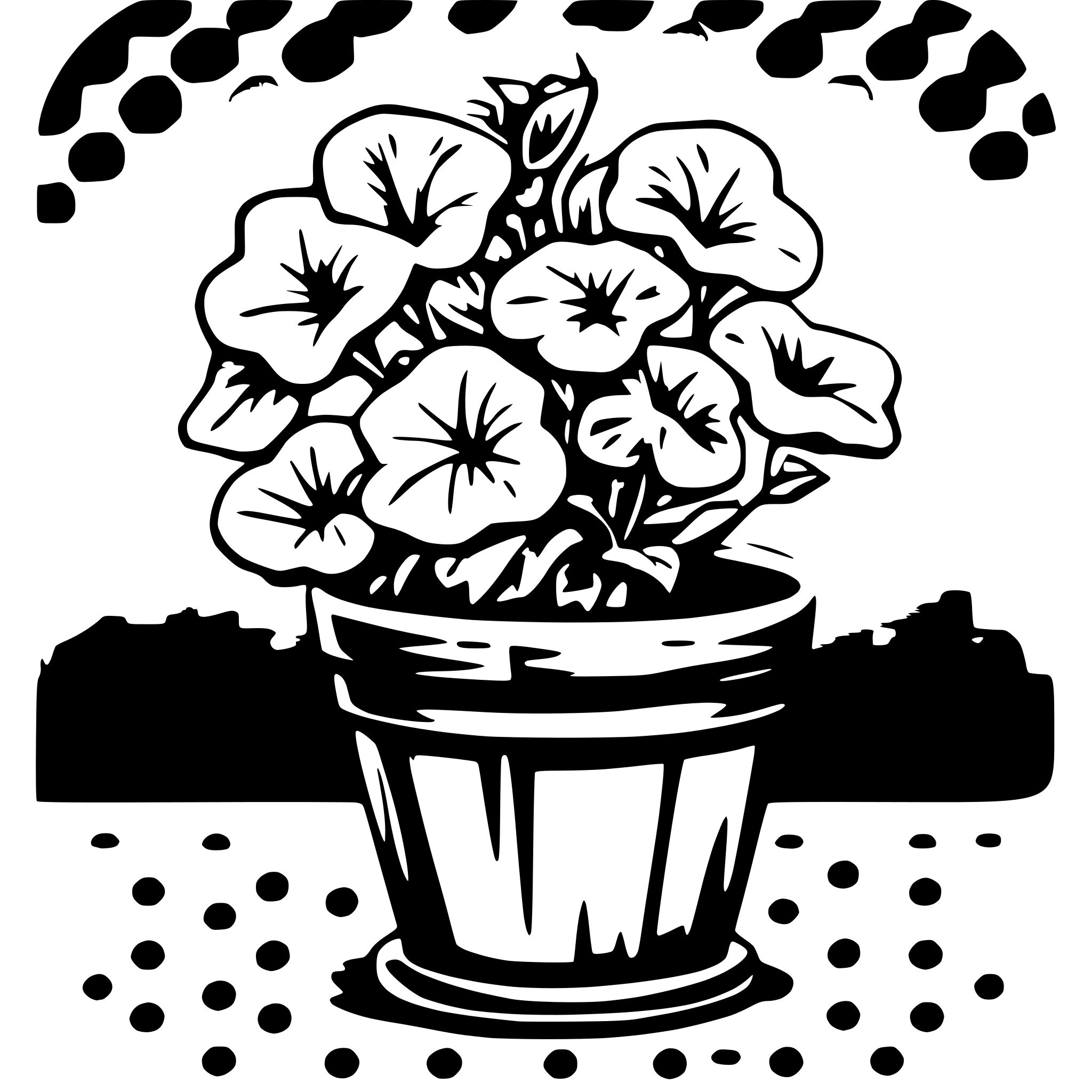 AI-generated SVG of a petunias in a poka dot flower pot