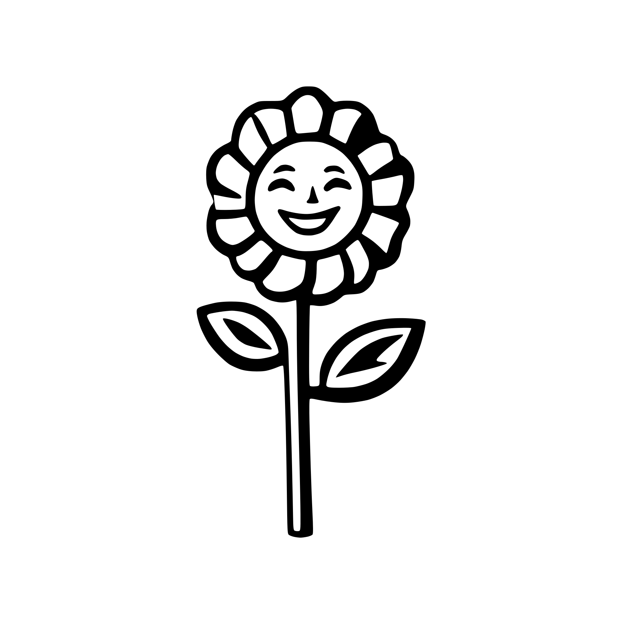 AI-generated SVG of a A single sunflower with a friendly, curved smile on its face-like center