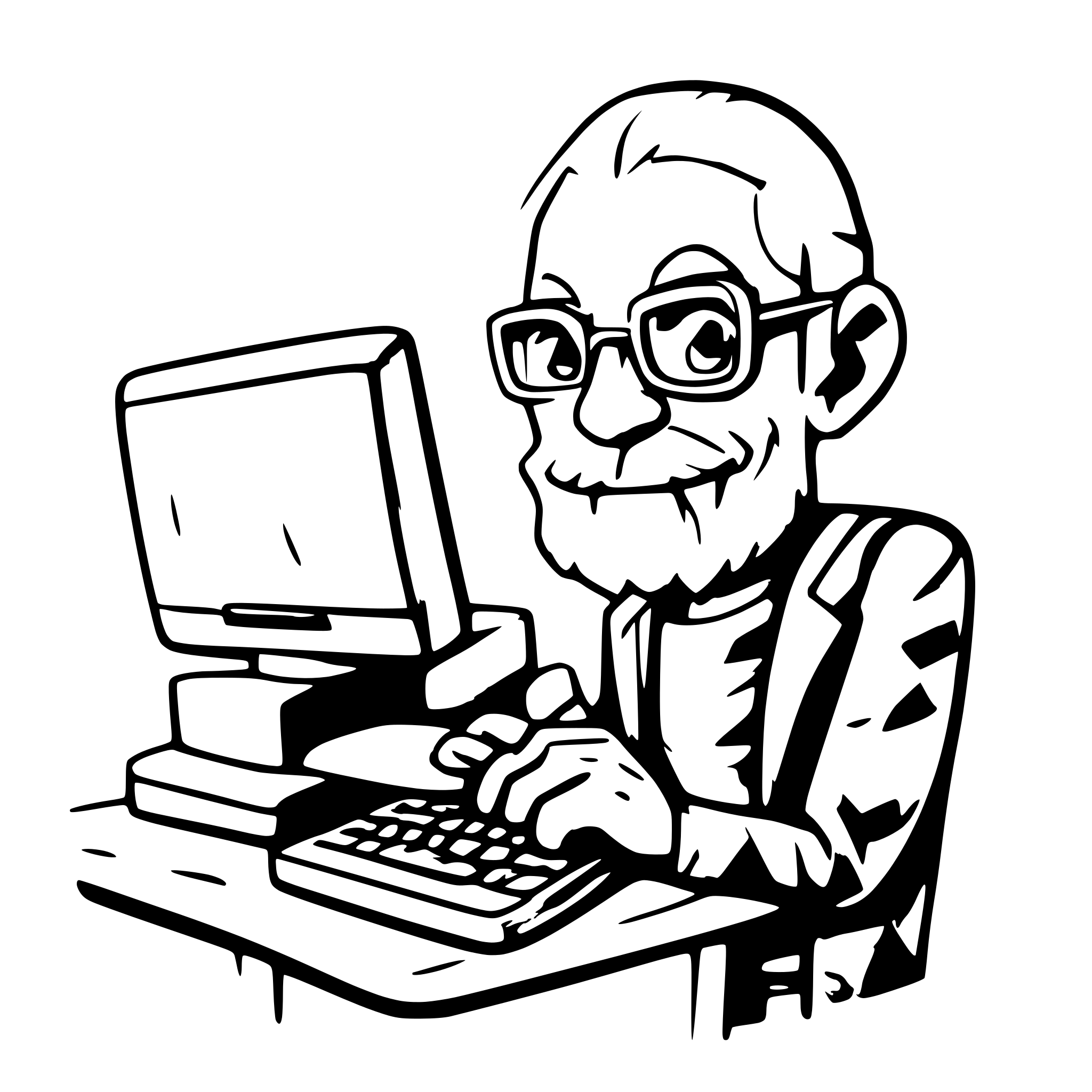 AI-generated SVG of a old grandfather on old computer