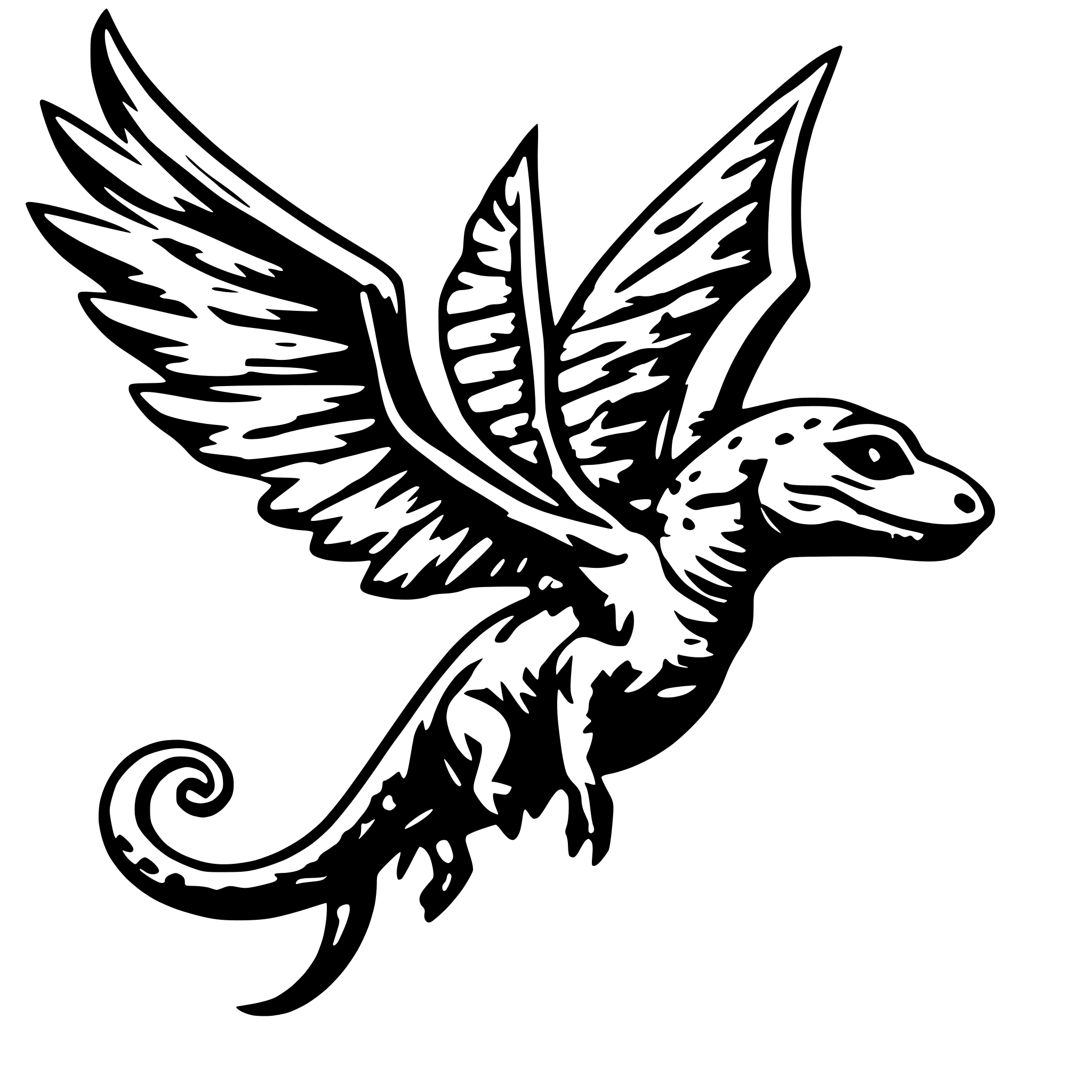AI-generated SVG of 'Angel lizard flying up'