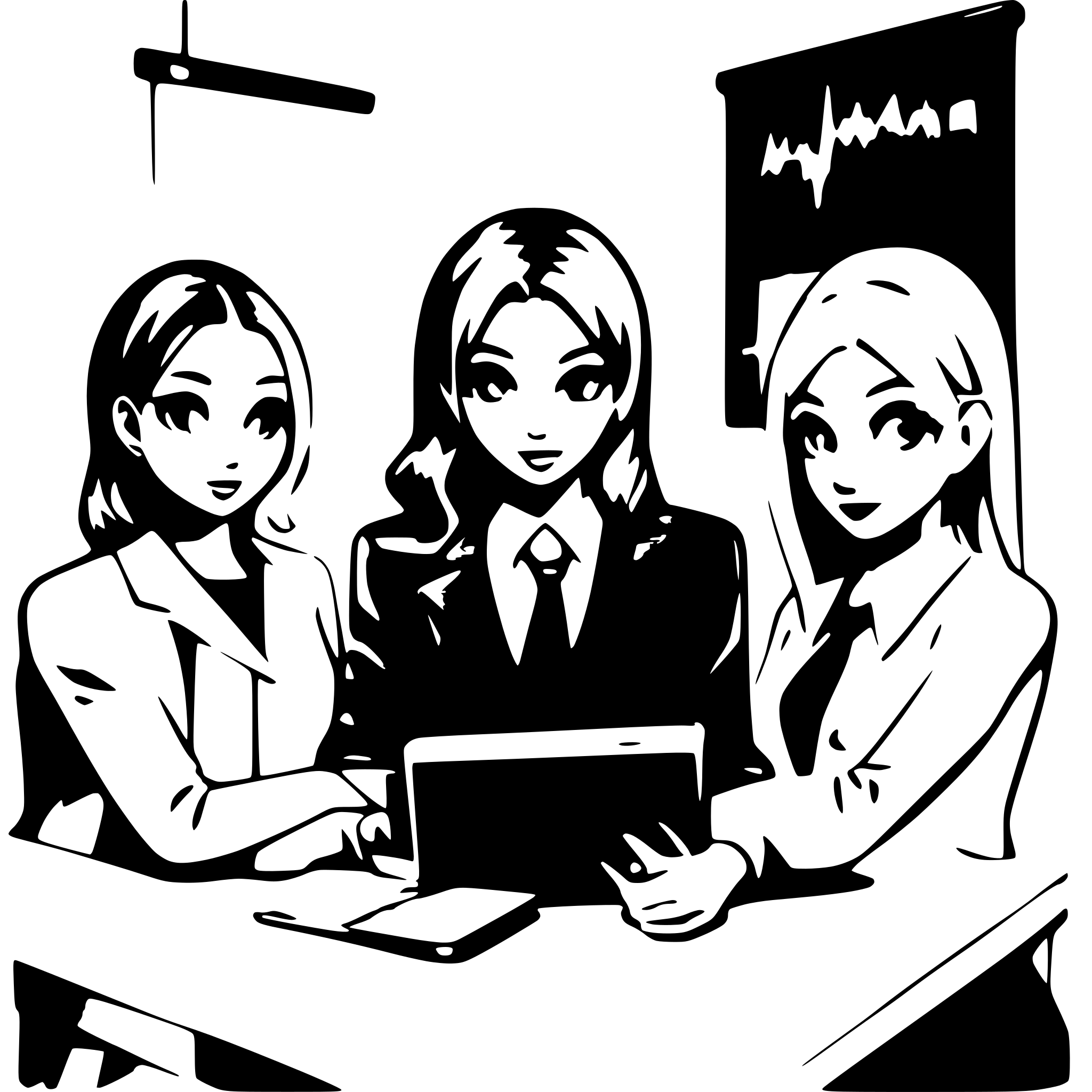 AI-generated SVG of 'A small startup team sitting at a table, looking stressed, with charts showing declining sales.'