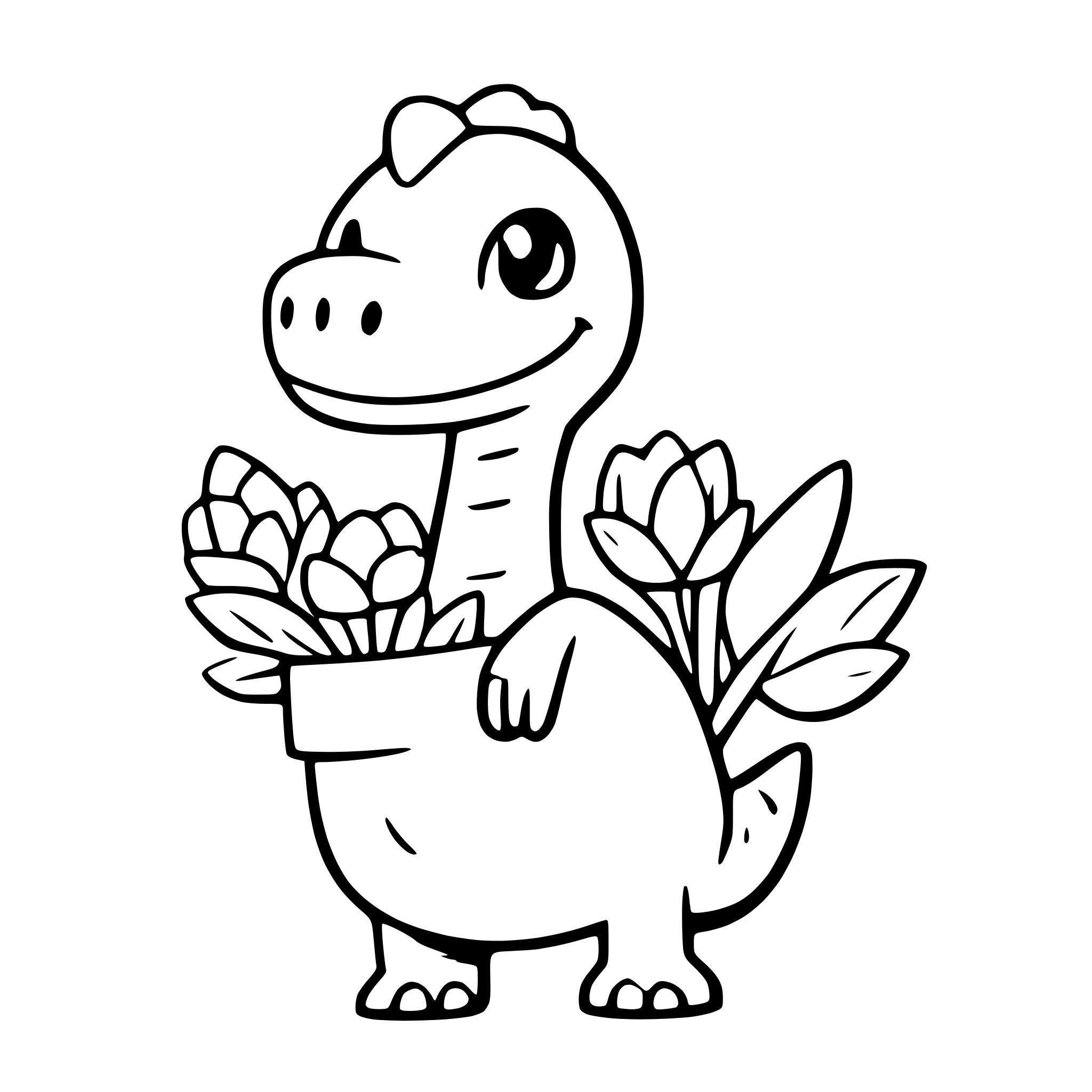 AI-generated SVG of a a cute dinosaur holding a bouquet of flowers