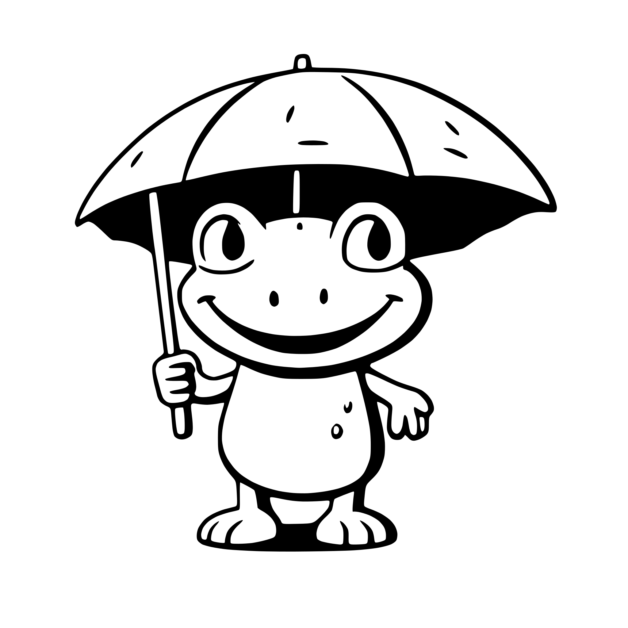 AI-generated SVG of 'a grinning frog with an umbrella'