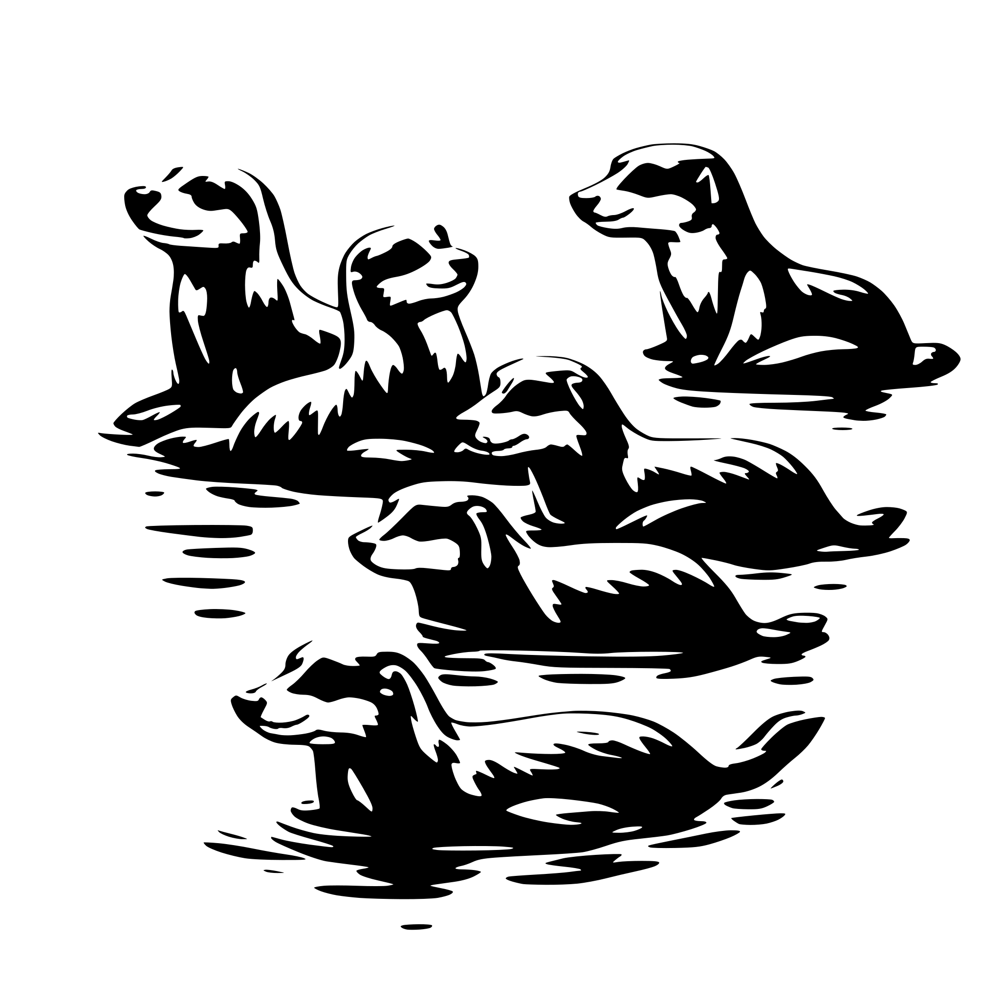 AI-generated SVG of '5 otters swimming'