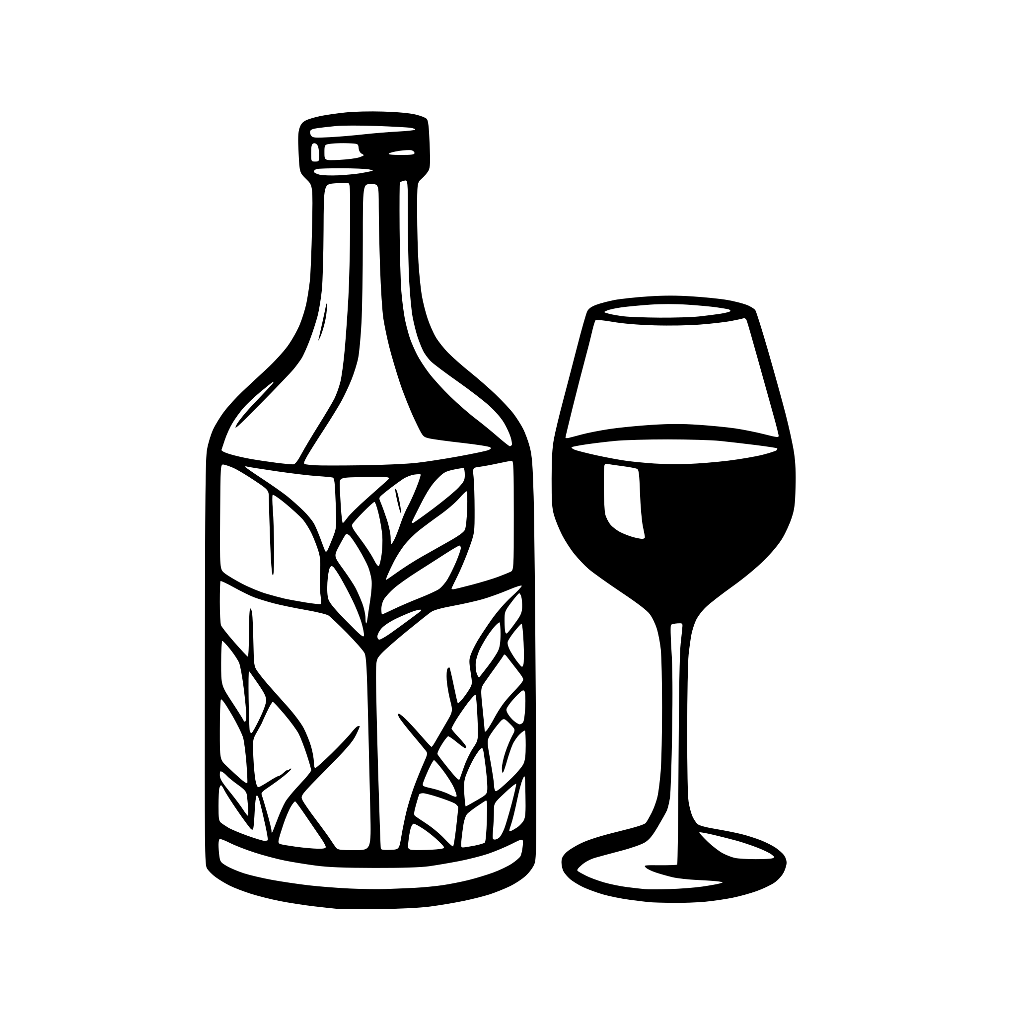 AI-generated SVG of 'grafica minimalista di una bottiglia di vino rosso e un calice. Lo stile deve essere geometrico, stilizzato.'