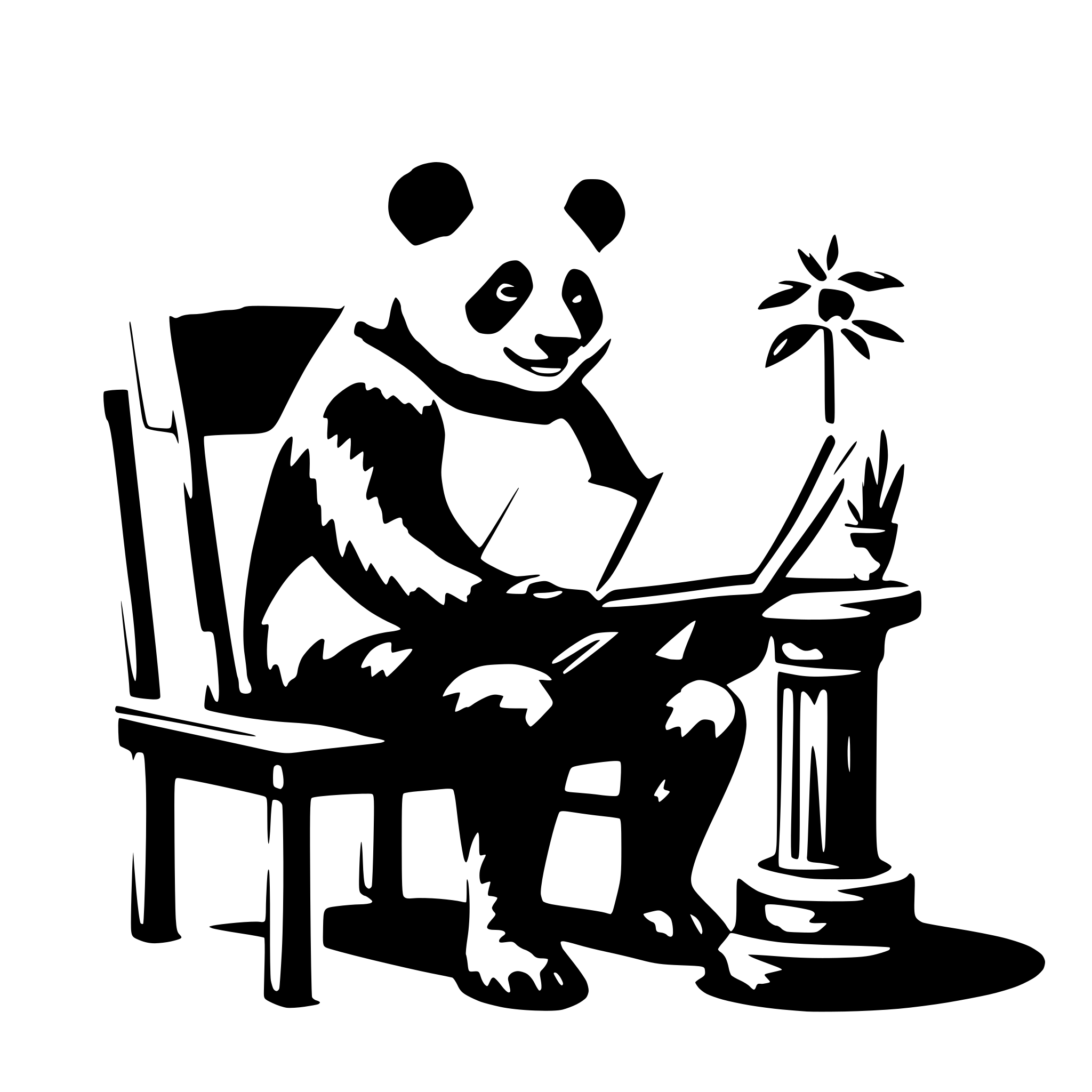 AI-generated SVG of a a panda, sit on a chair, reading a very big book