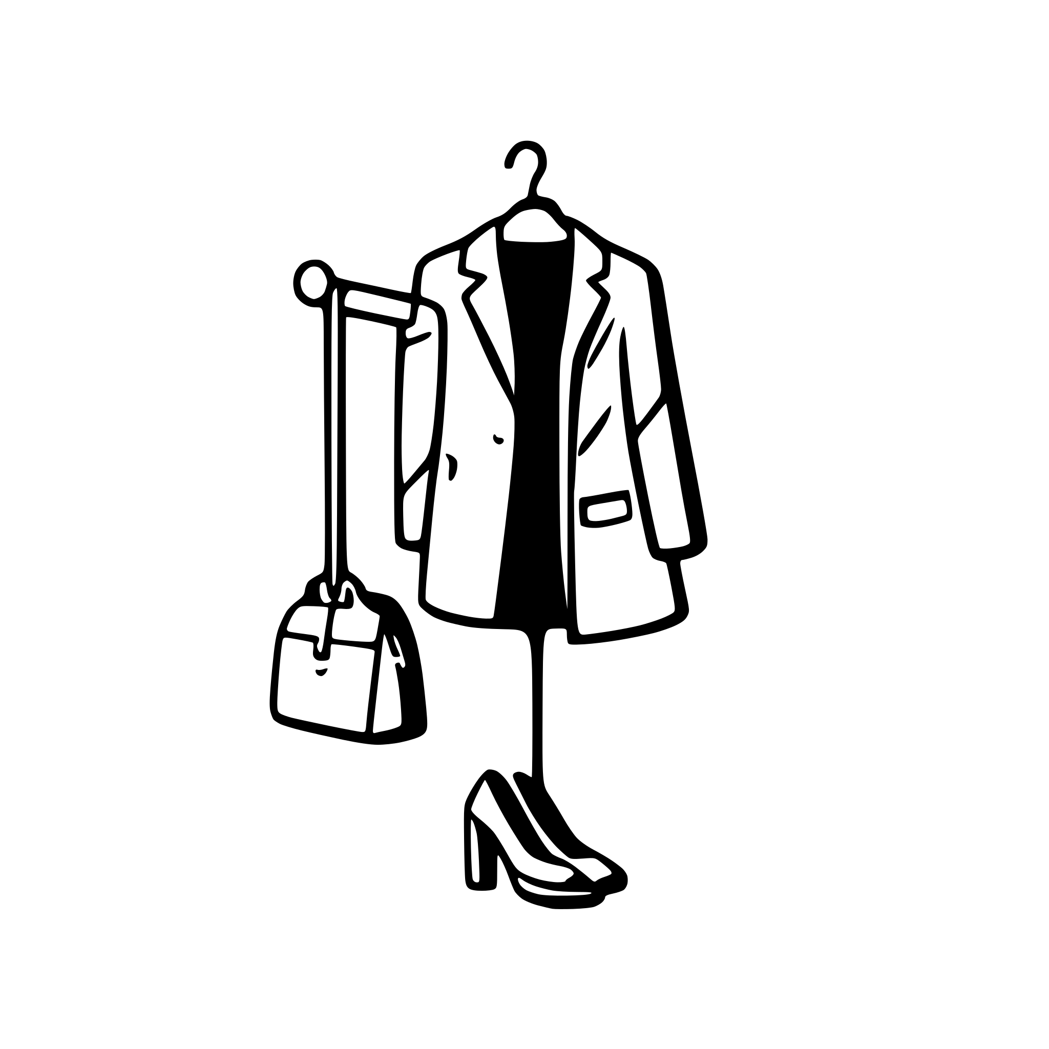 AI-generated SVG of a Create a sleek and modern line art illustration for a 'FASHION CORNER' icon.The design should be minimalistic, featuring elegant fashion elements such as clothing hangers, high heels, and accessories, seamlessly integrated into a cohesive composition.Ensure that the image has a transparent background and maintains a monochrome color scheme for versatility in use.The style should be clean and stylish, appealing to a contemporary fashion audience, while the overall layout should be balanced and ea