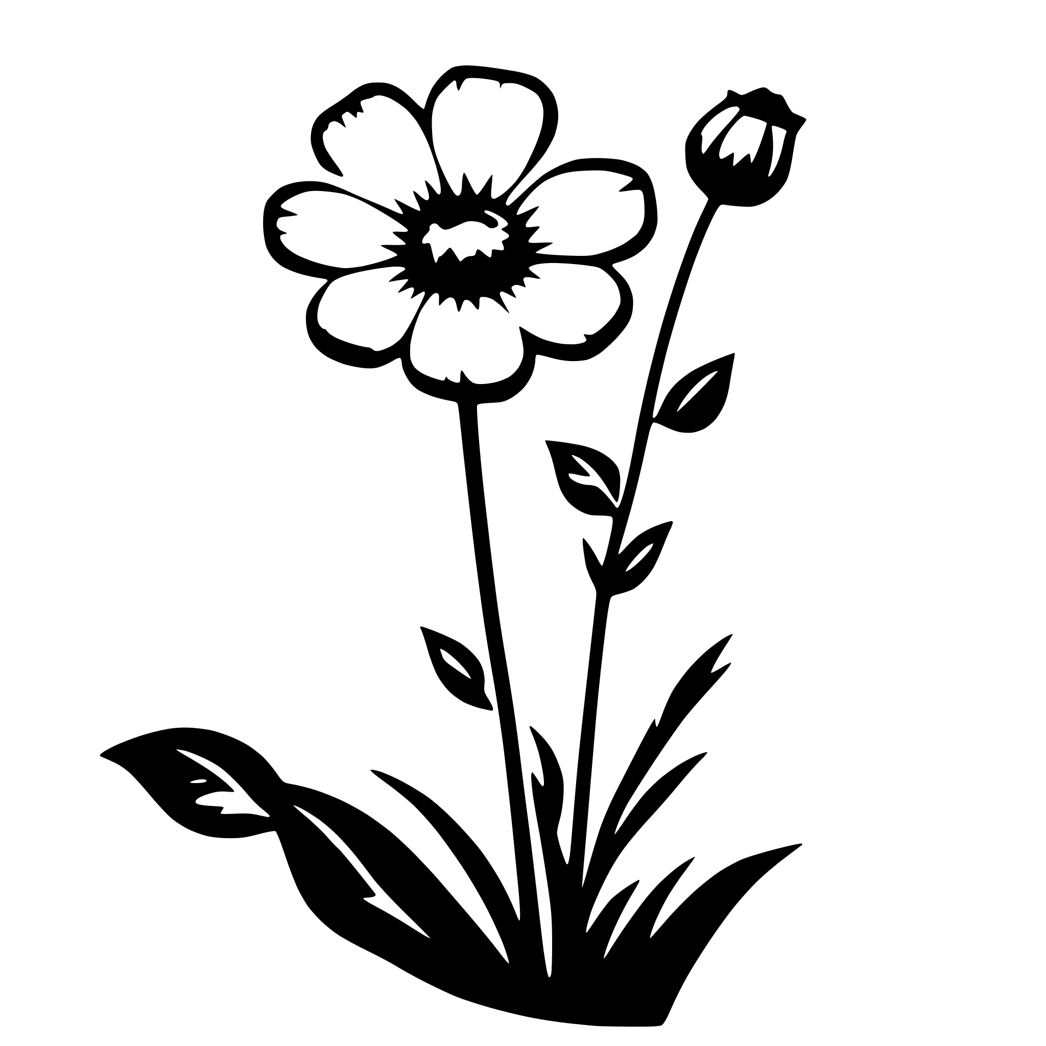 AI-generated SVG of 'simple flowers on 1 long curving stem'