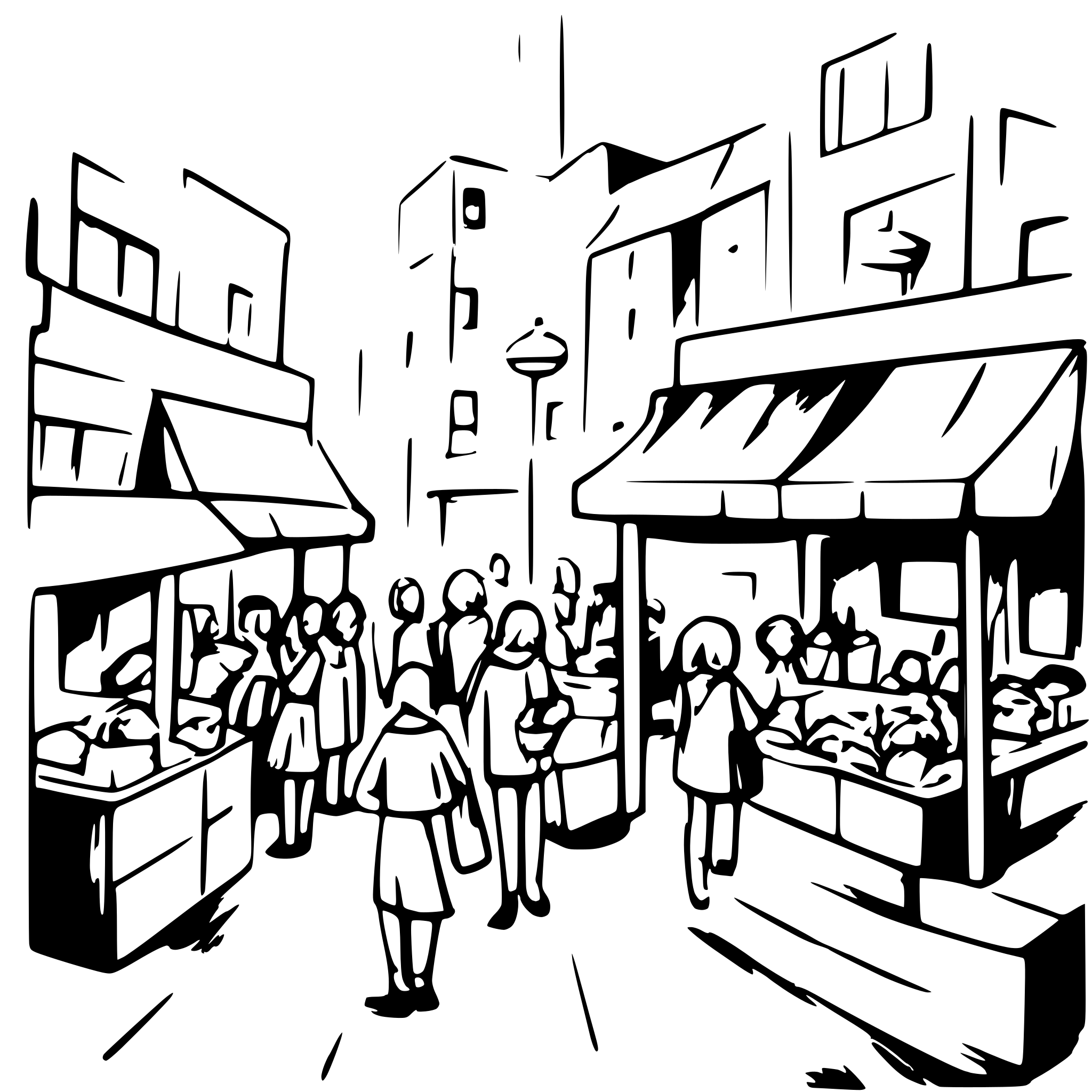AI-generated SVG of a Urban City market, full of people, traffic