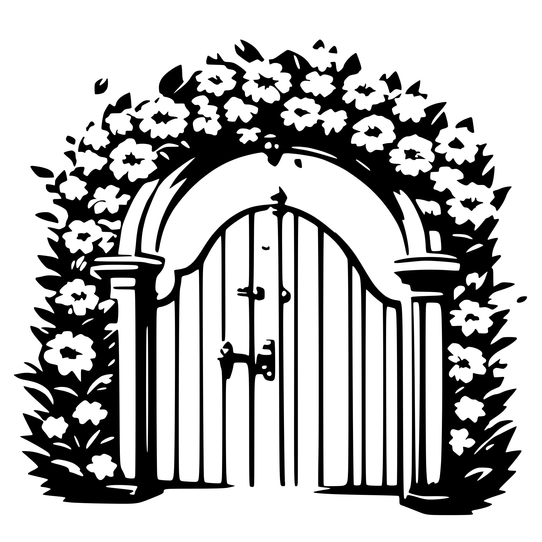 AI-generated SVG of 'a romantic gate with flower wreaths'