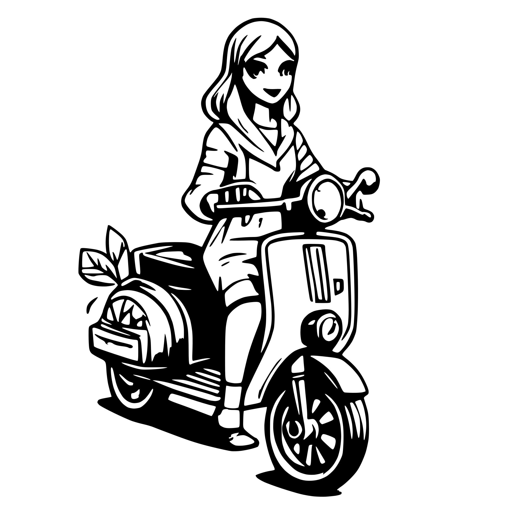 AI-generated SVG of a Woman on a vespa