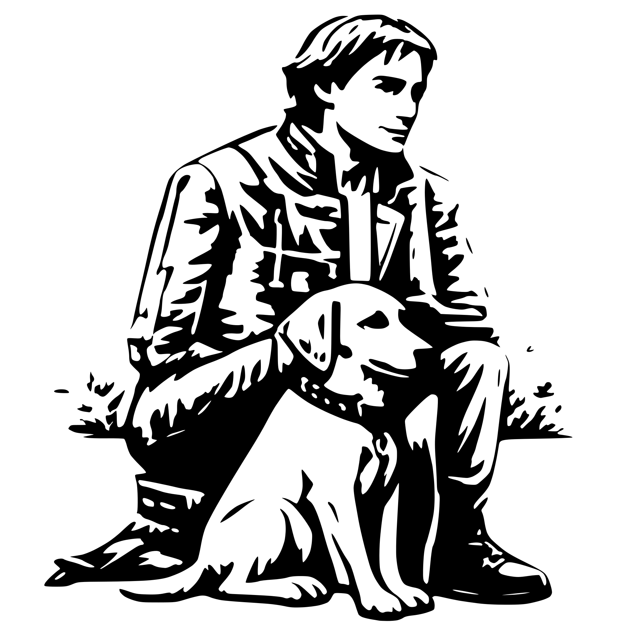 AI-generated SVG of 'man and dog embracing'