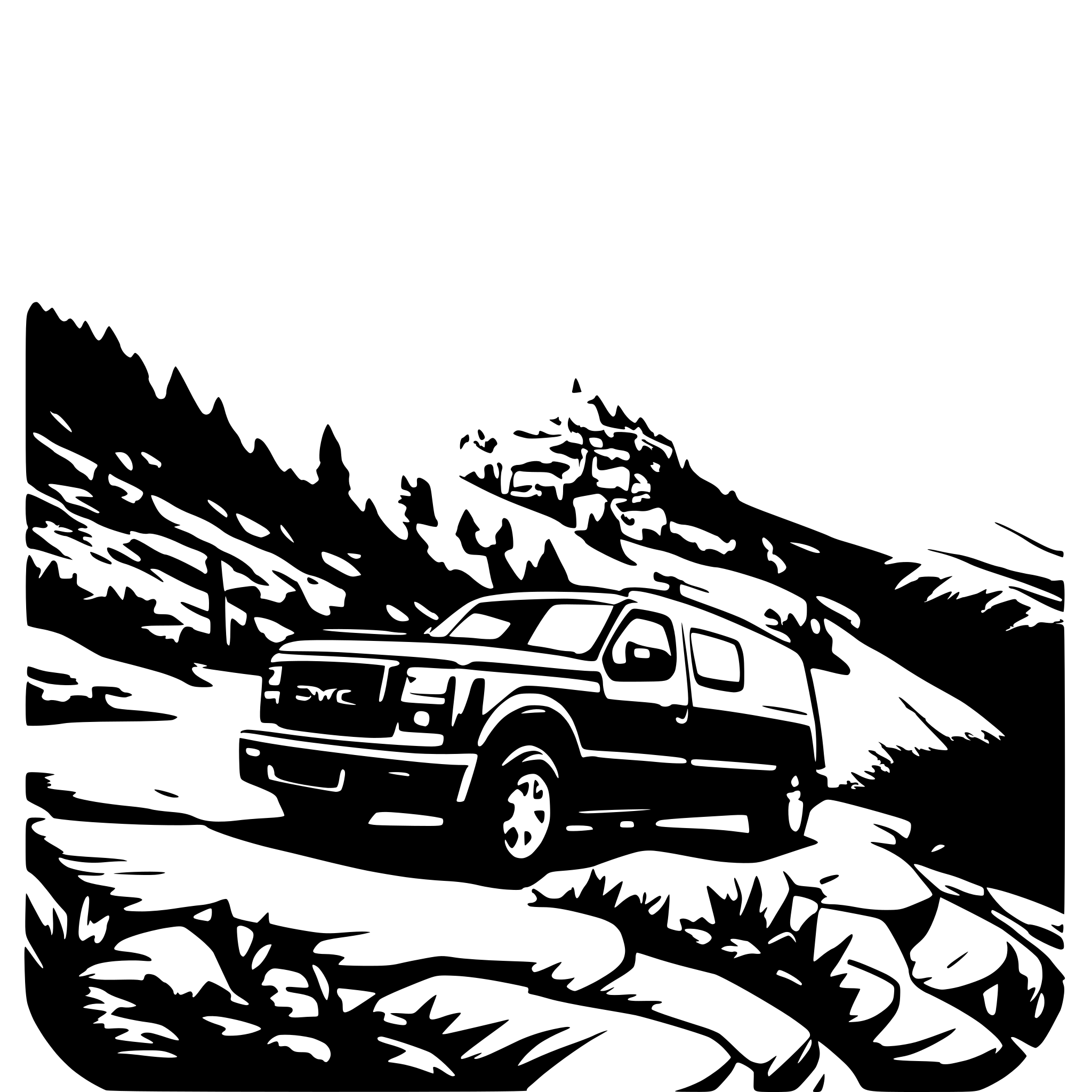 AI-generated SVG of a GMC savana on cliff peak with a beautiful valley below low angle view