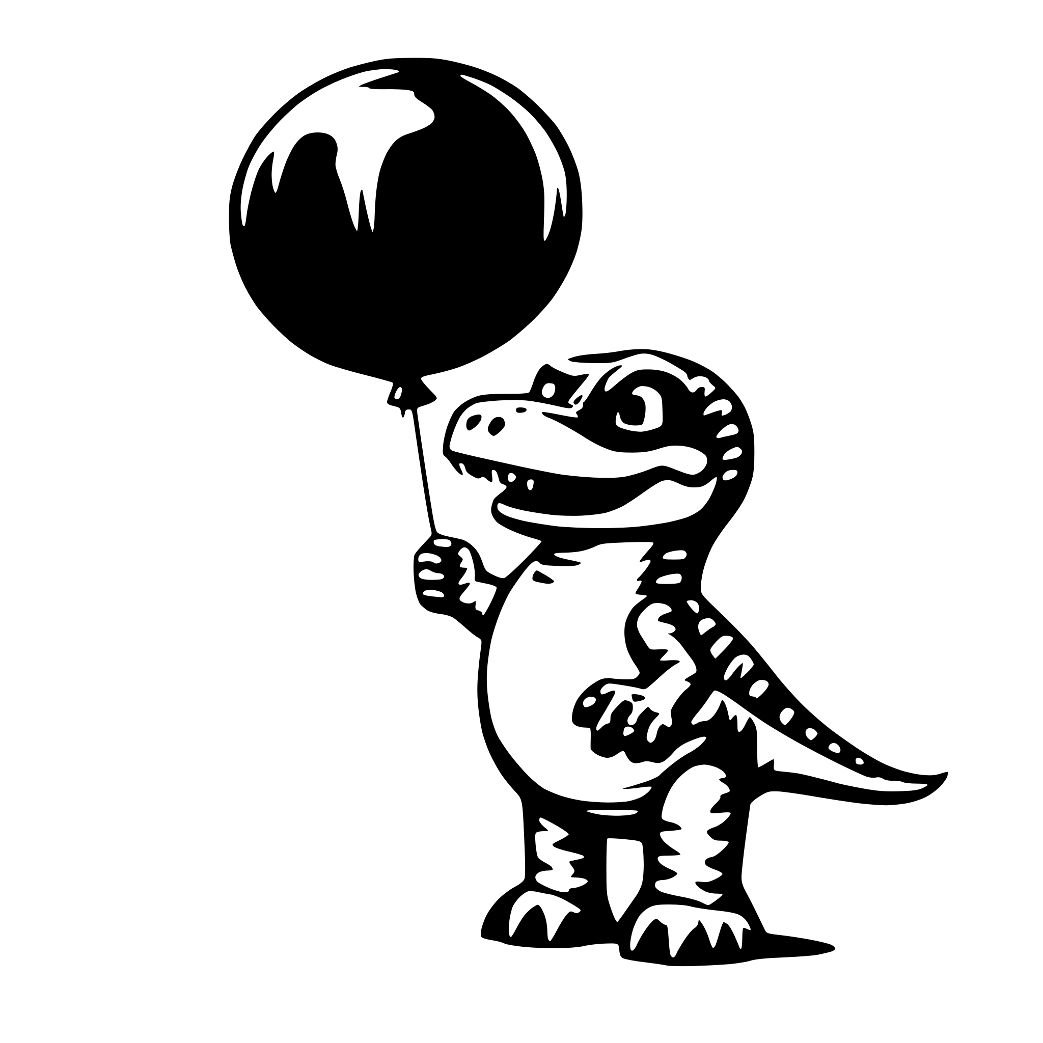 AI-generated SVG of a a funny dionosaur holding a luftbaloon in his hands