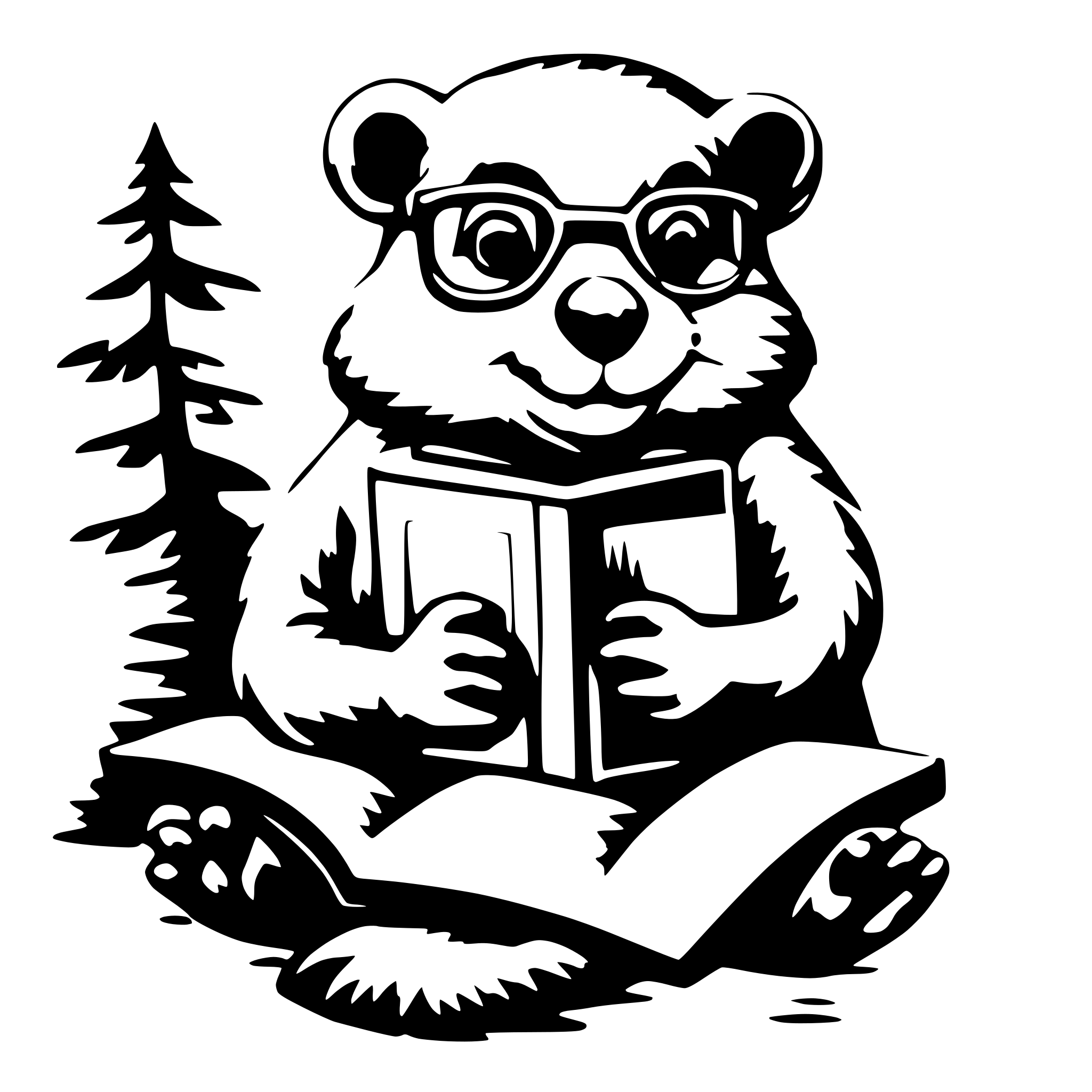 AI-generated SVG of 'beaver holding a book with glasses'