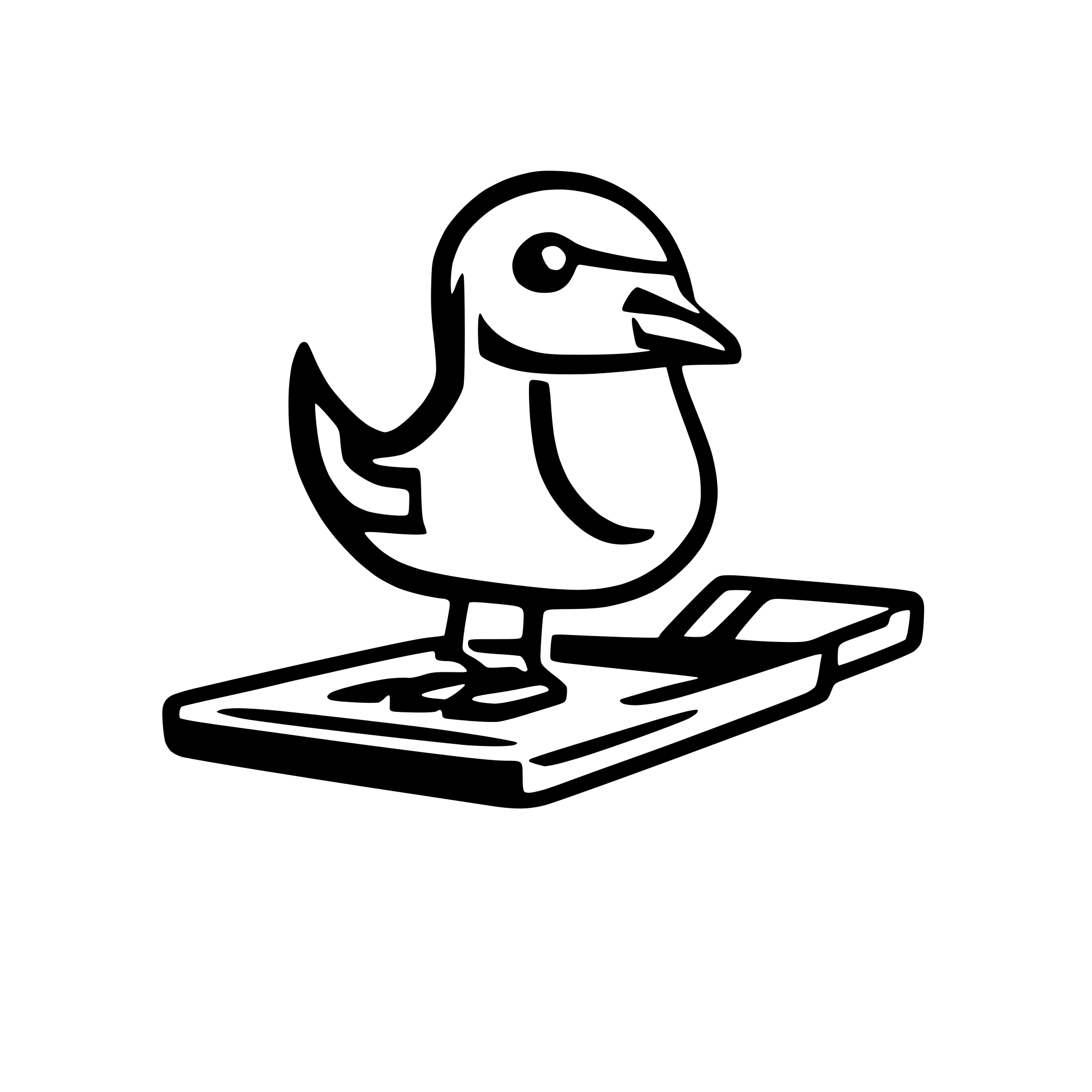 AI-generated SVG of a Simple bird-outline bot typing on a floating terminal, modern UI, clean lines, white background.