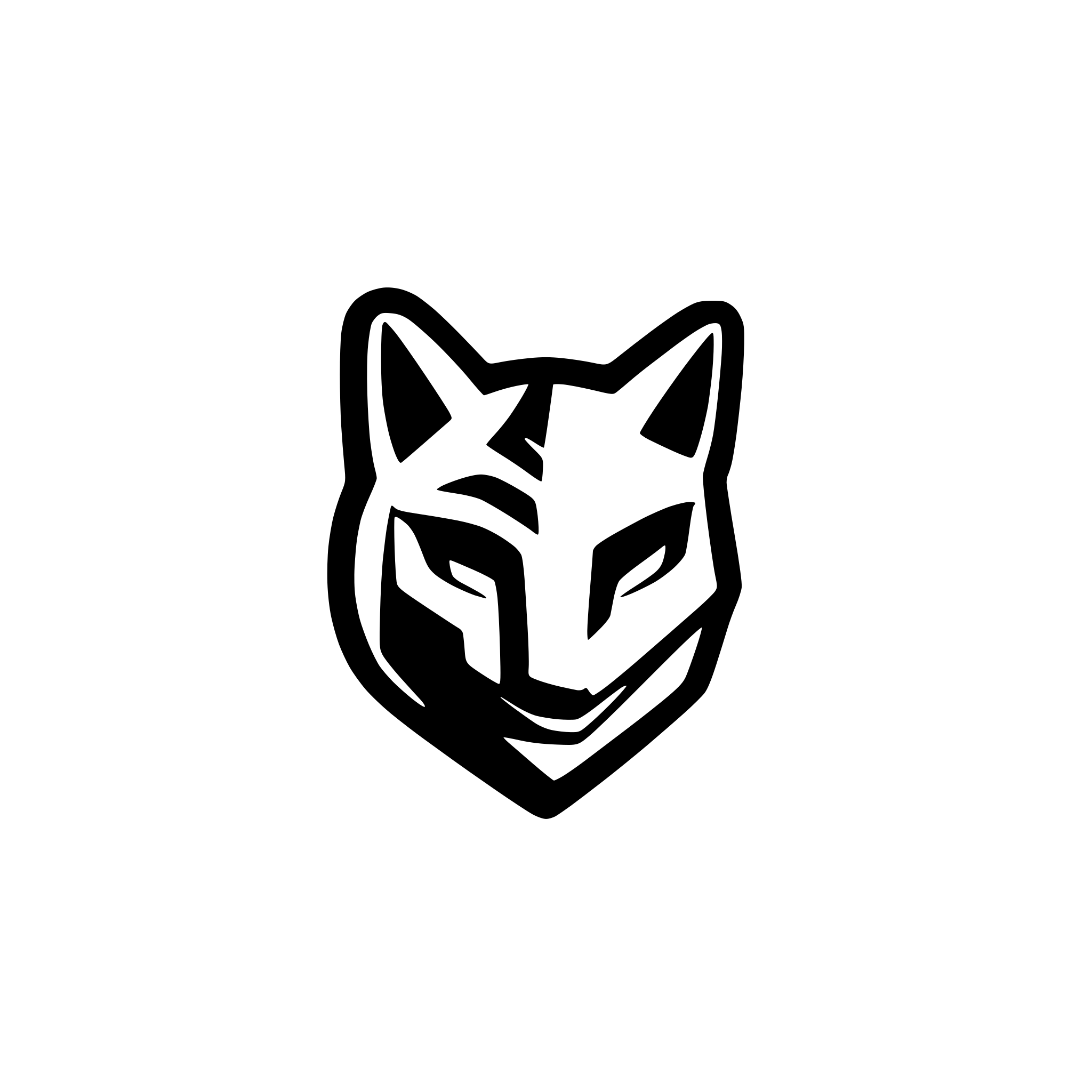 AI-generated SVG of a create a simple fox head for a medieval blazon; colors are orange, white, black; svg, no background
