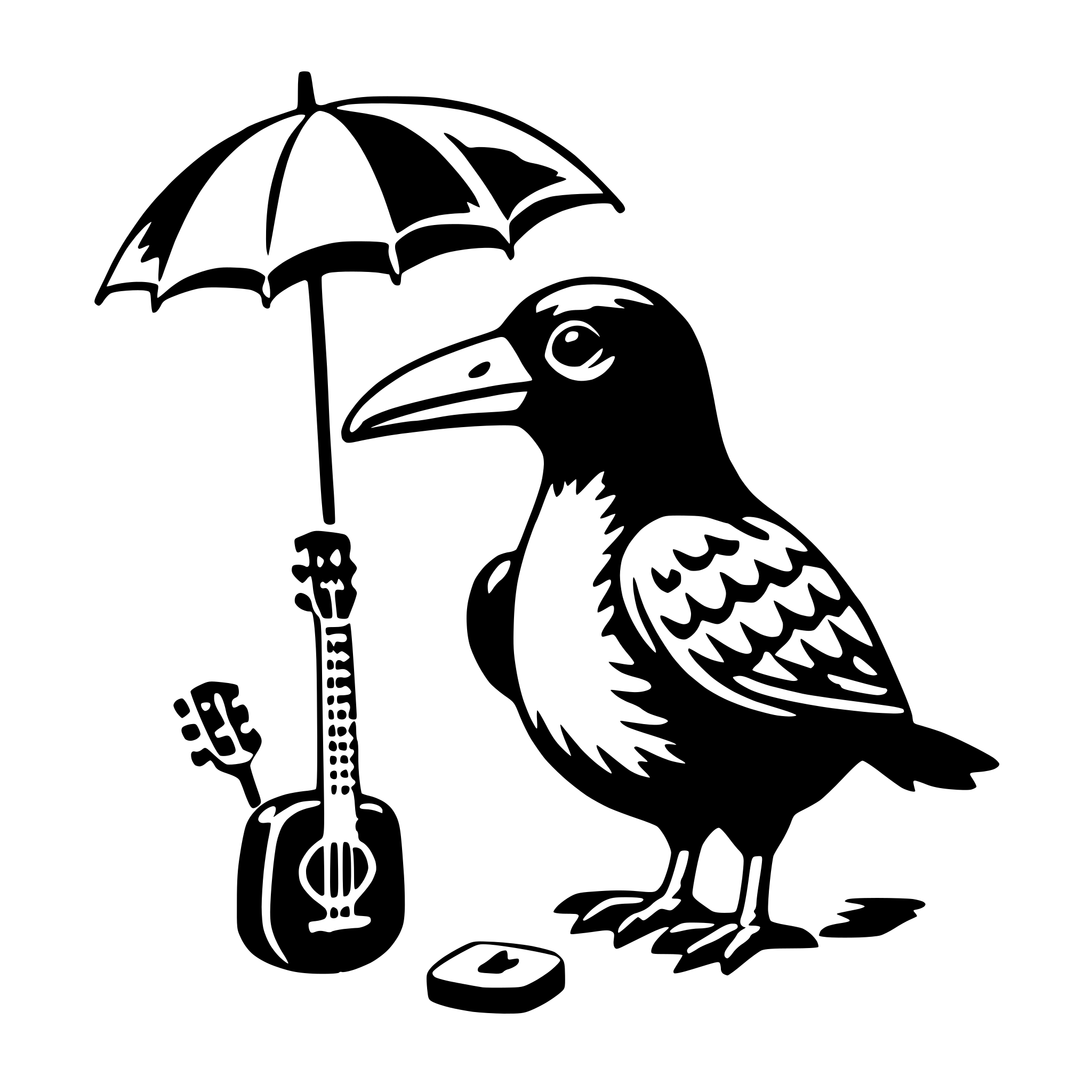 AI-generated SVG of a umbrella bird with ukulele