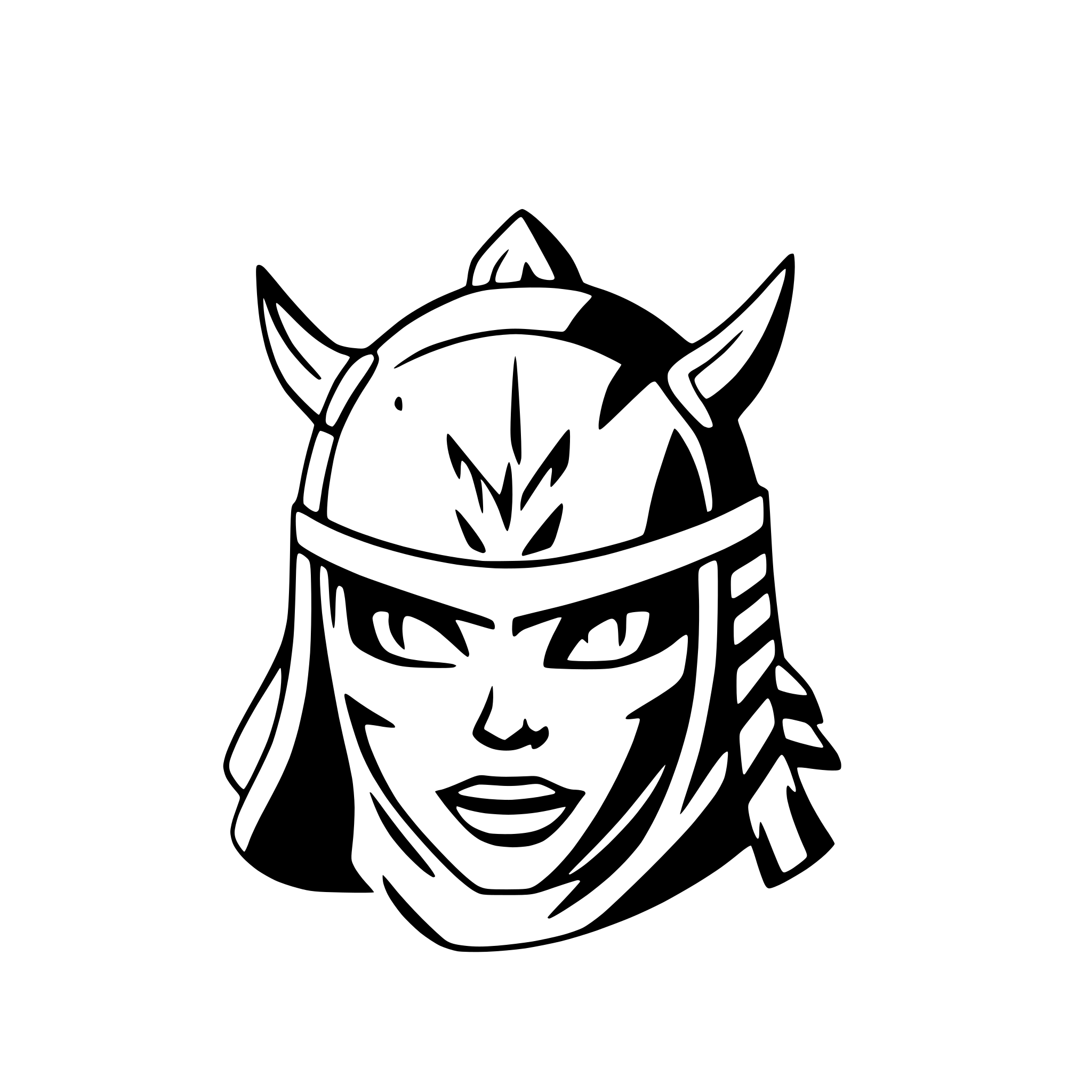 AI-generated SVG of 'samurai helmet with flames'