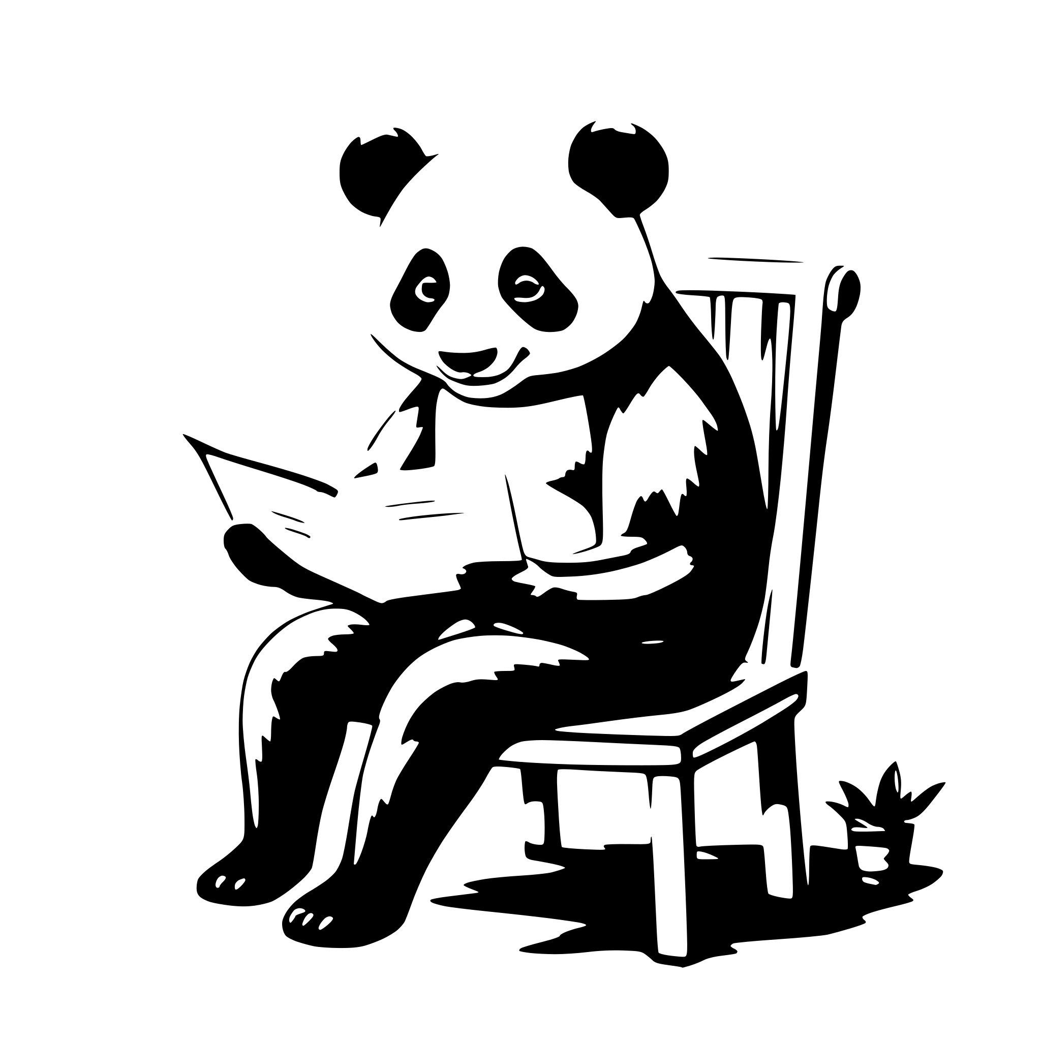 AI-generated SVG of a a panda, sit on a chair, reading a very big book