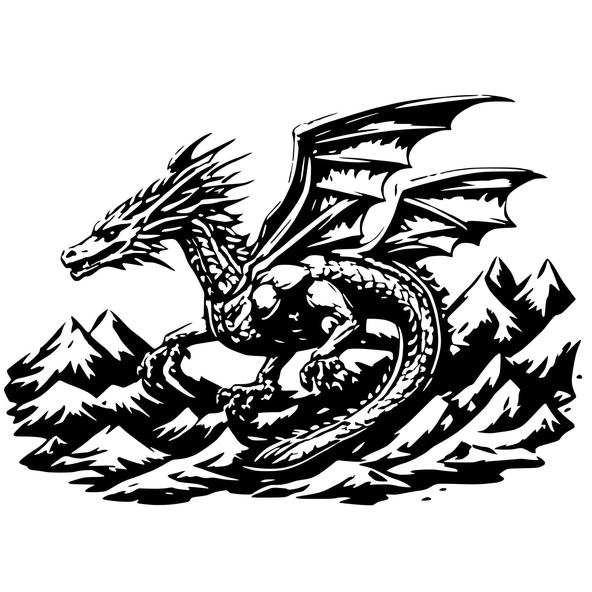 AI-generated SVG of 'flying dragon above mountains'