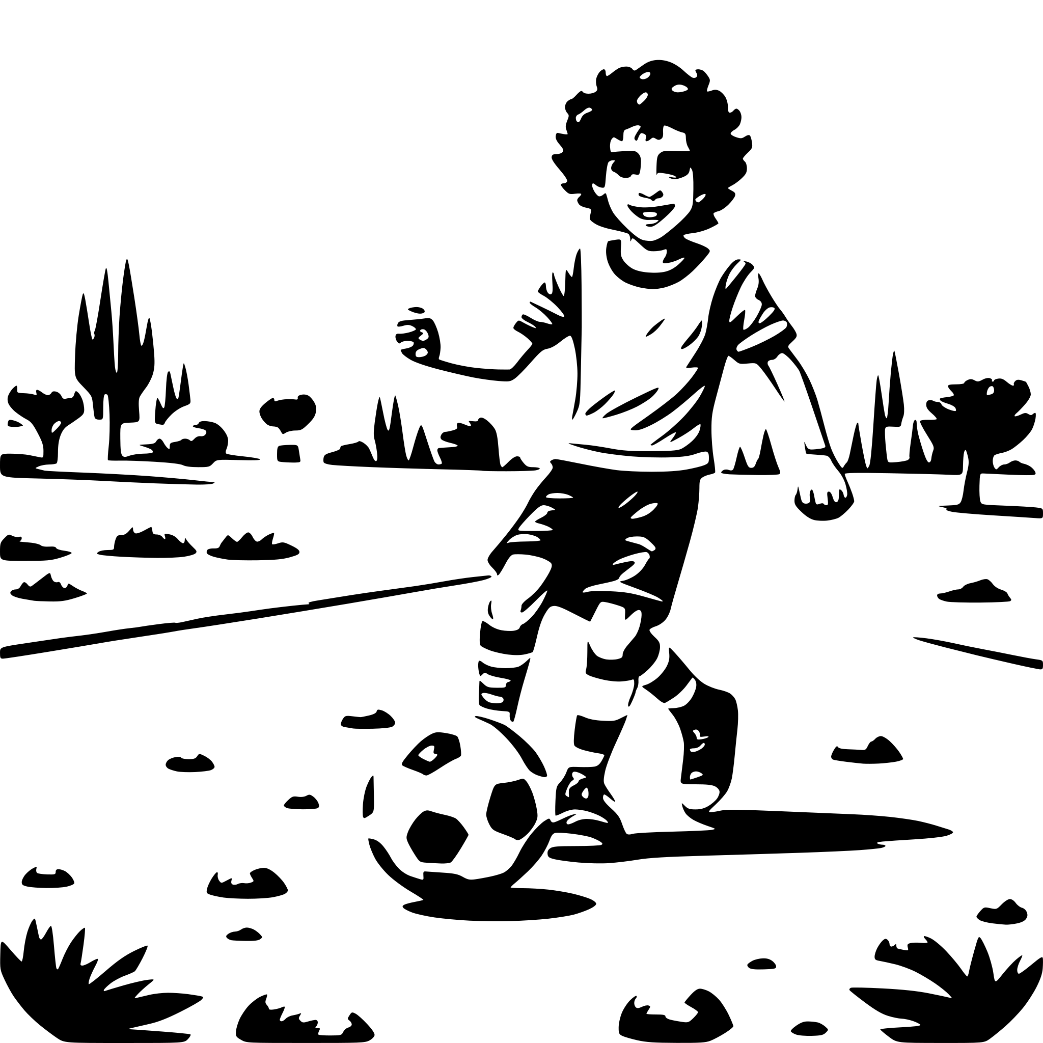 AI-generated SVG of 'A cute little boy, with curly hair, playing soccer with his friends on the dirt field of their neighborhood in Iran.'