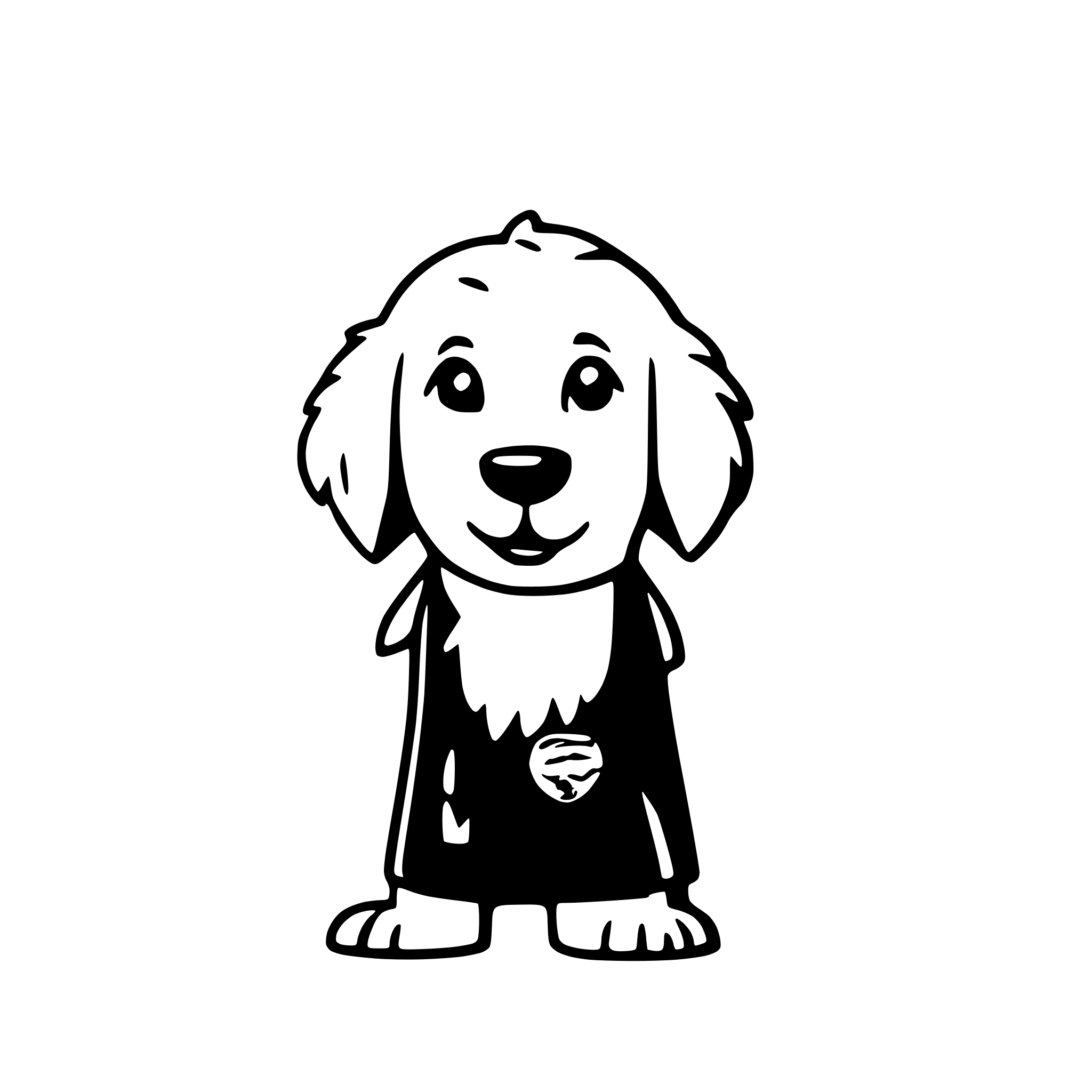 AI-generated SVG of a a cartoon goldendoodle wearing a t-shirt in the style of a minor league team logo